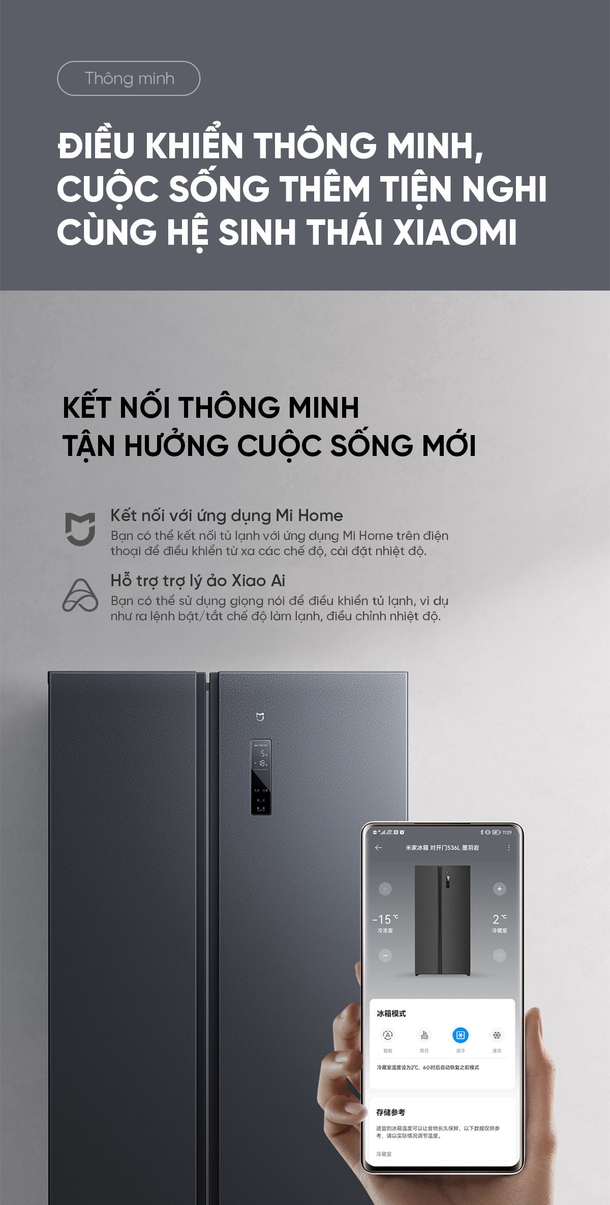 Tủ lạnh Xiaomi Mijia 536L, Side by Side, làm lạnh nhanh, tiết kiệm điện