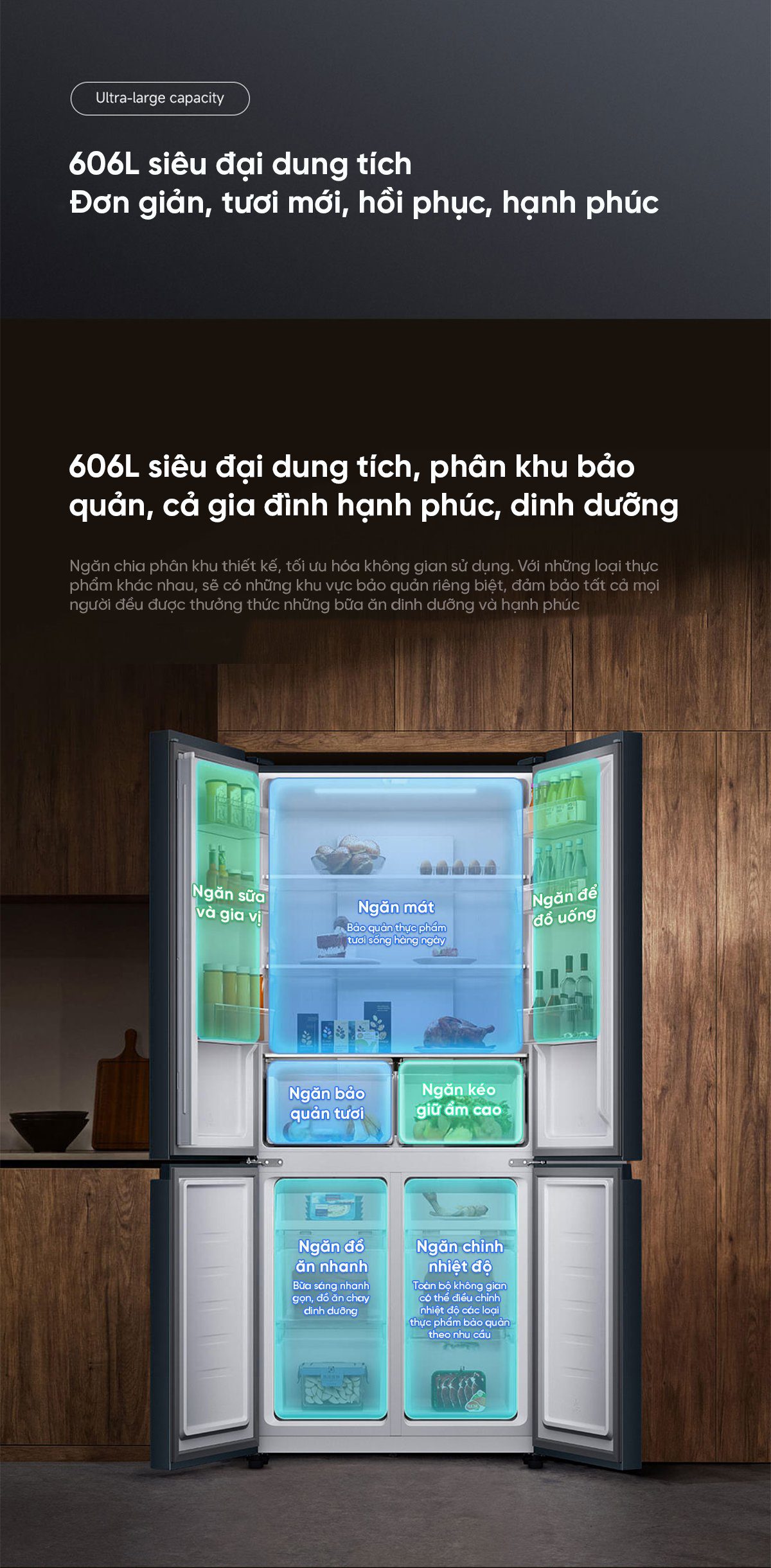 Tủ lạnh Xiaomi Mijia 606L, 4 cánh, ion khử khuẩn, cấp đông nhanh