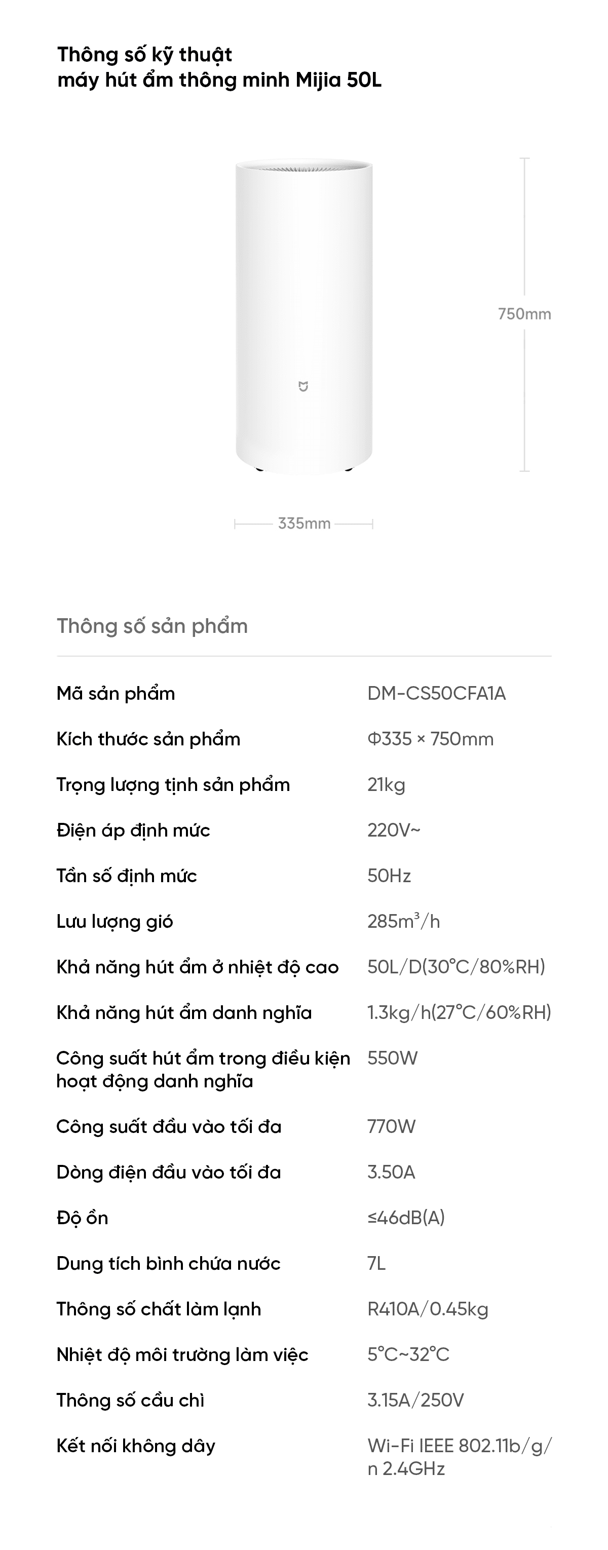 Máy hút ẩm thông minh Xiaomi Mijia 50L