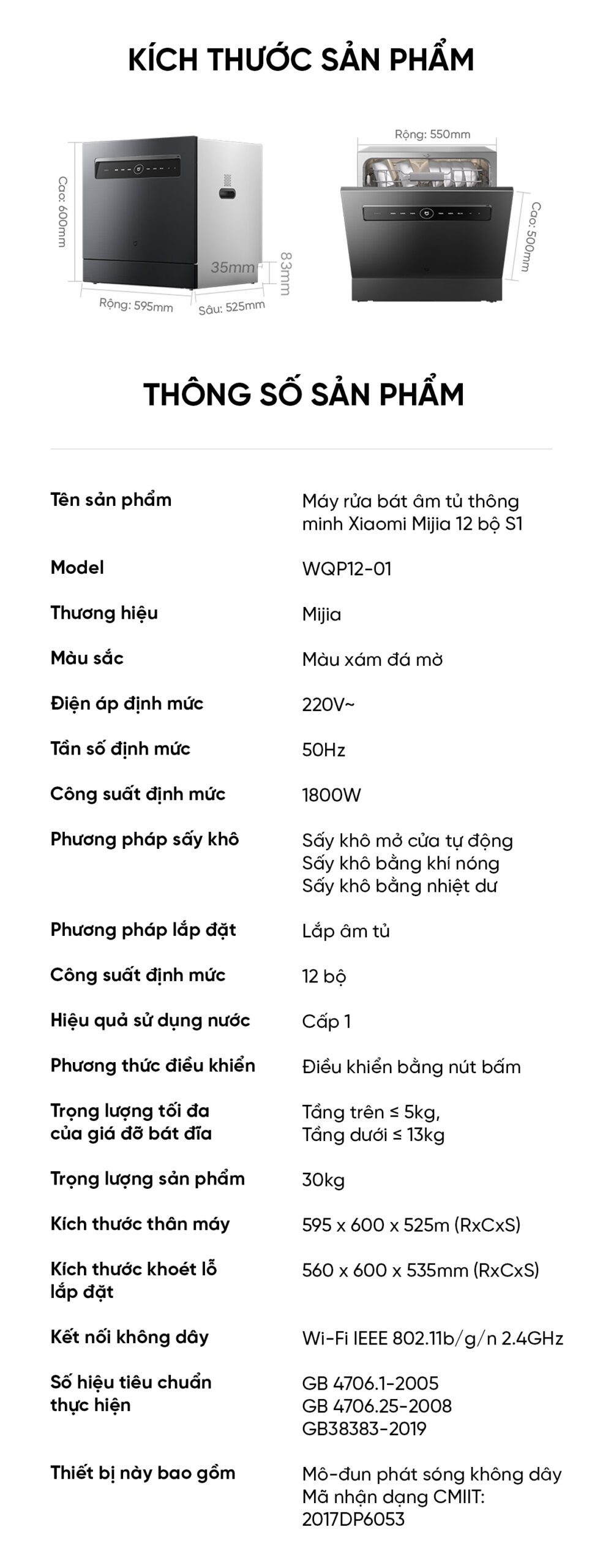 Máy rửa bát Xiaomi Mijia S1 12 bộ