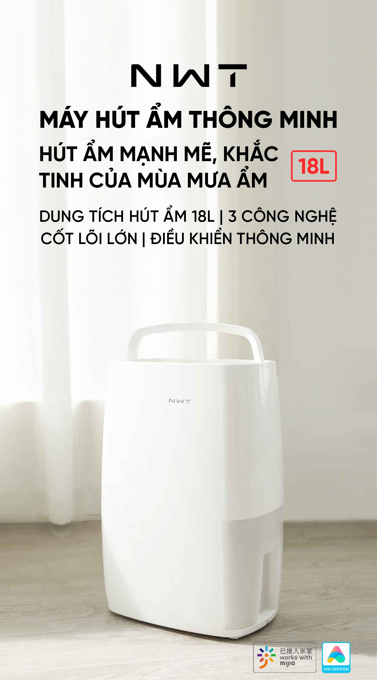 Máy Hút Ẩm Xiaomi NWT 18L Thông Minh