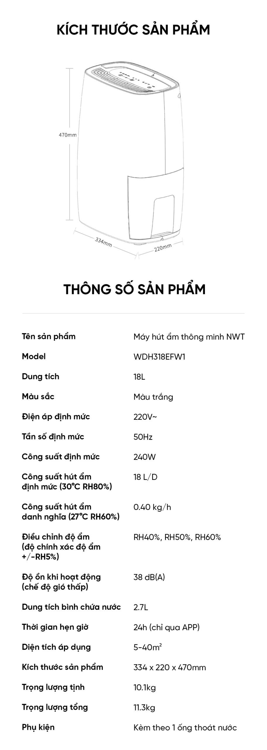 Máy Hút Ẩm Xiaomi NWT 18L Thông Minh