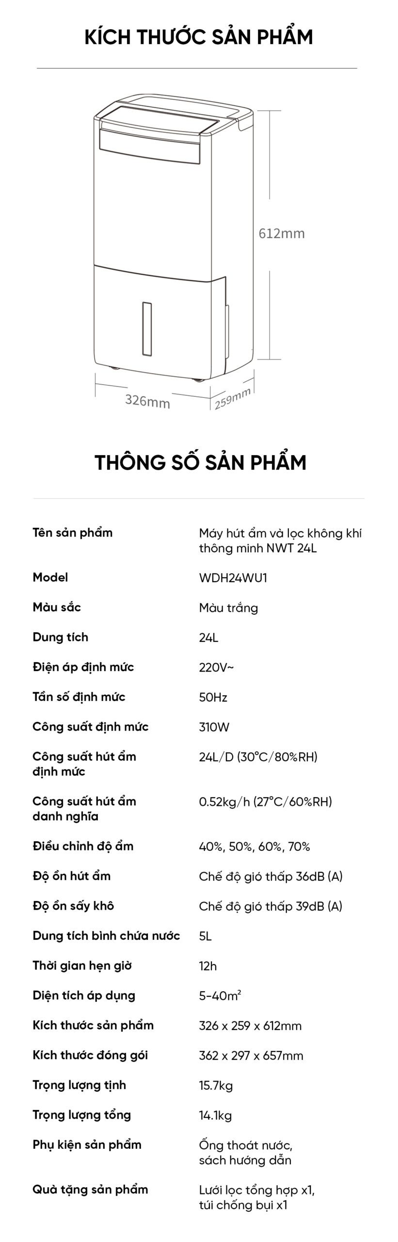 Máy Hút Ẩm Xiaomi NWT 24L Thông Minh