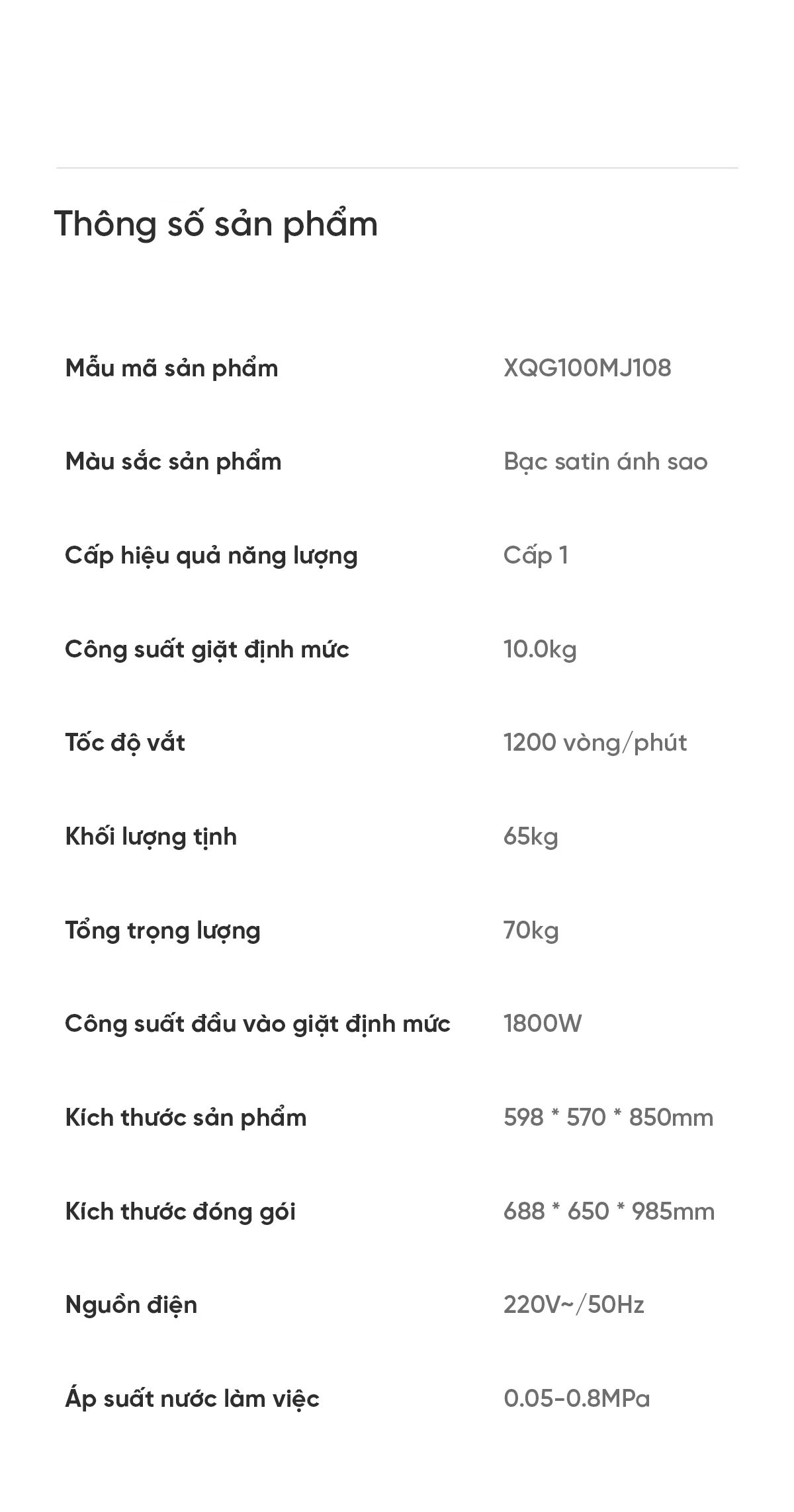 Máy giặt Xiaomi Mijia MJ108, giặt 10kg, 26 chương trình giặt