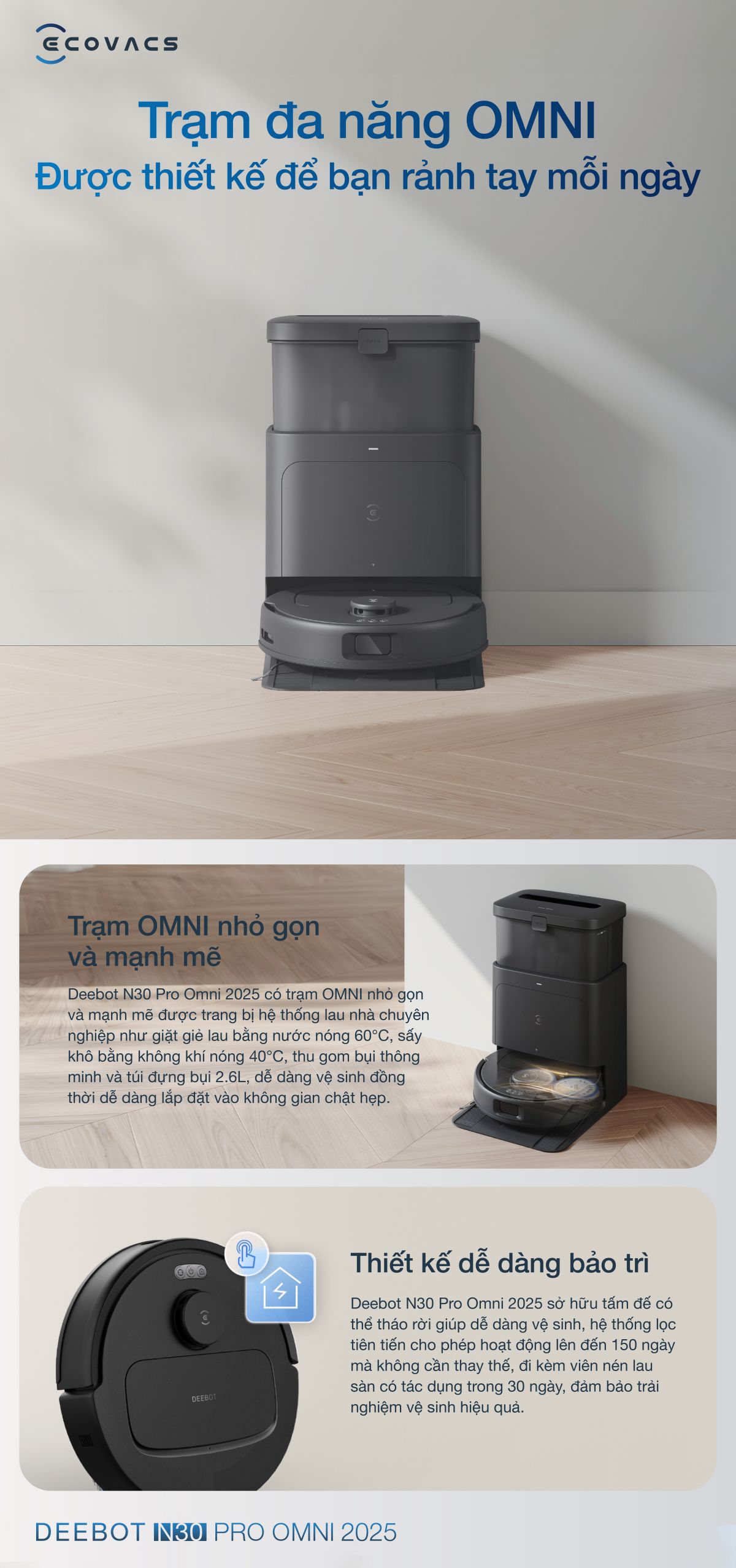Robot hút bụi Ecovacs N30 Pro OMNI Bảo hành tận nhà