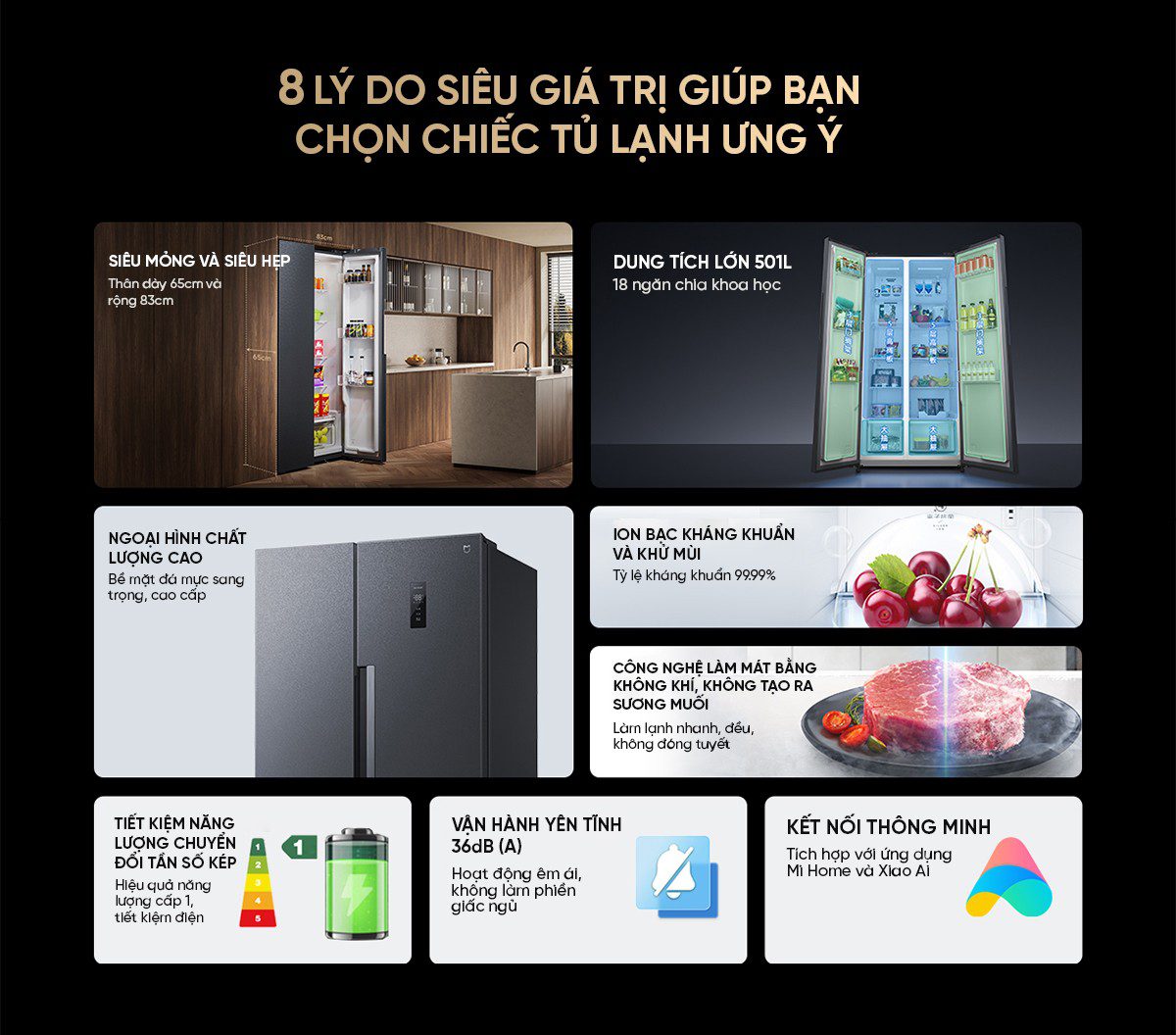 Tủ lạnh Xiaomi Mijia 501L, 2 cánh, siêu mỏng
