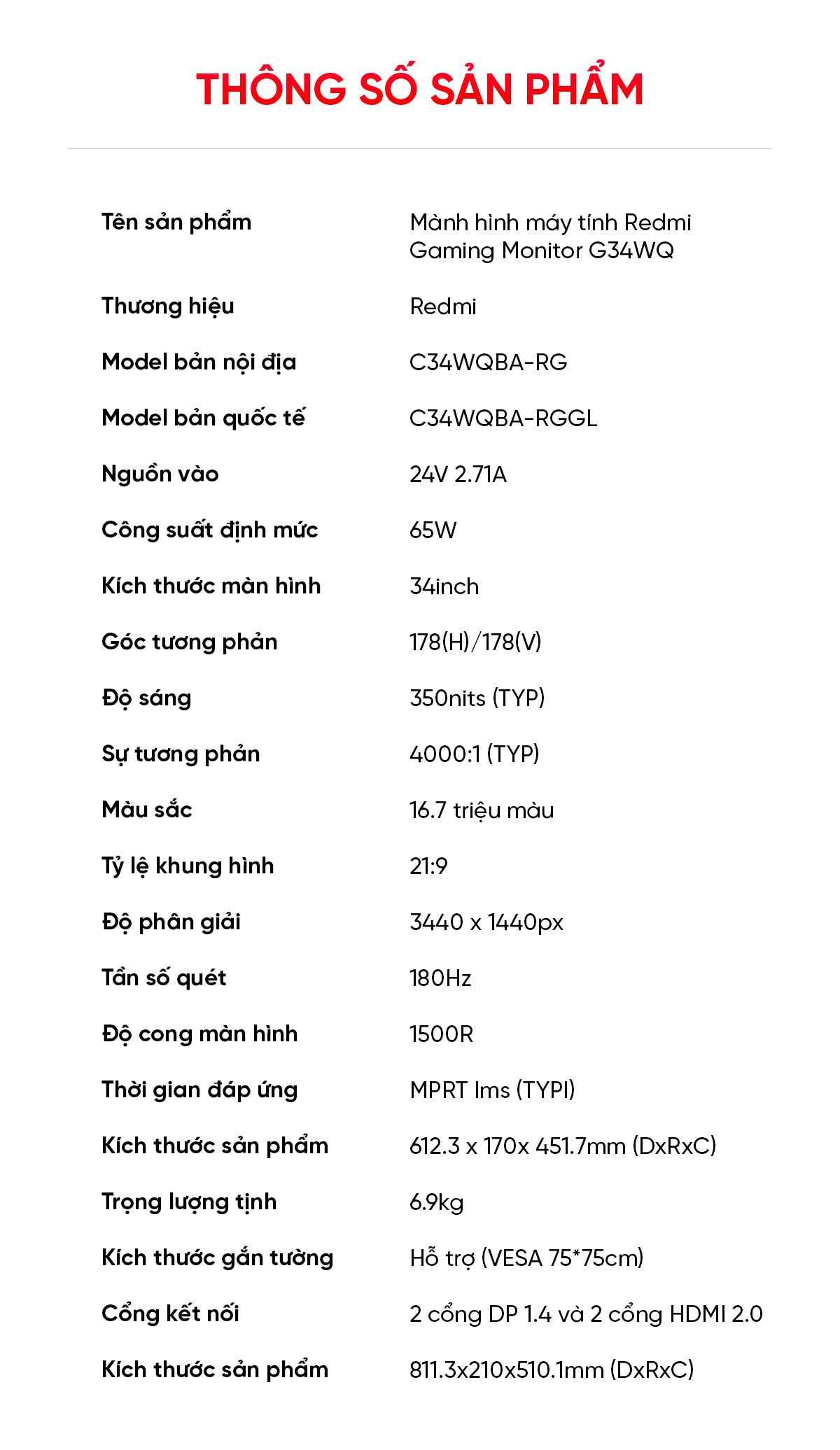 Màn hình máy tính Xiaomi Redmi Gaming Monitor G34WQ 34 Inch