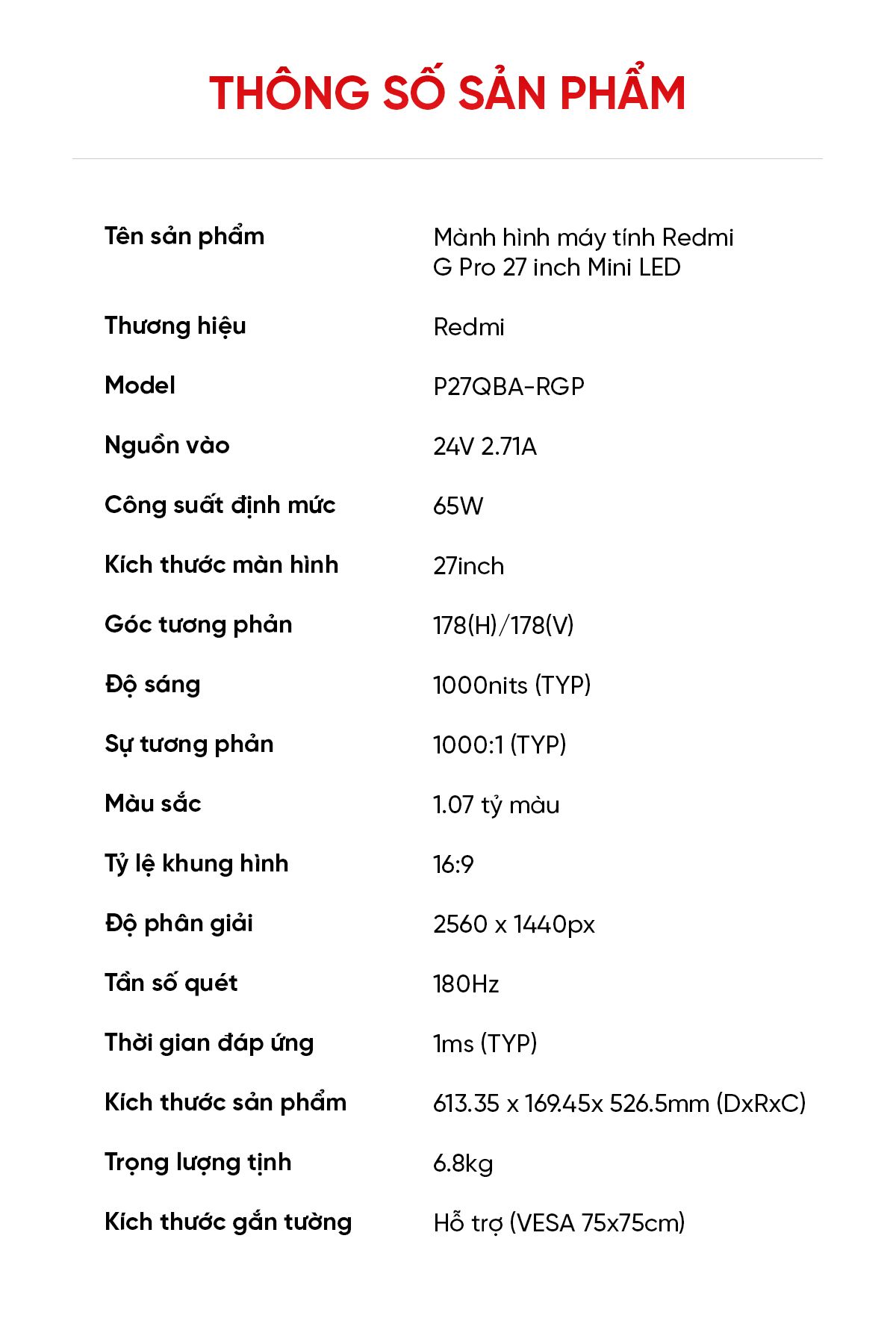 Màn hình máy tính Xiaomi Redmi G Pro 27 Inch Mini Led