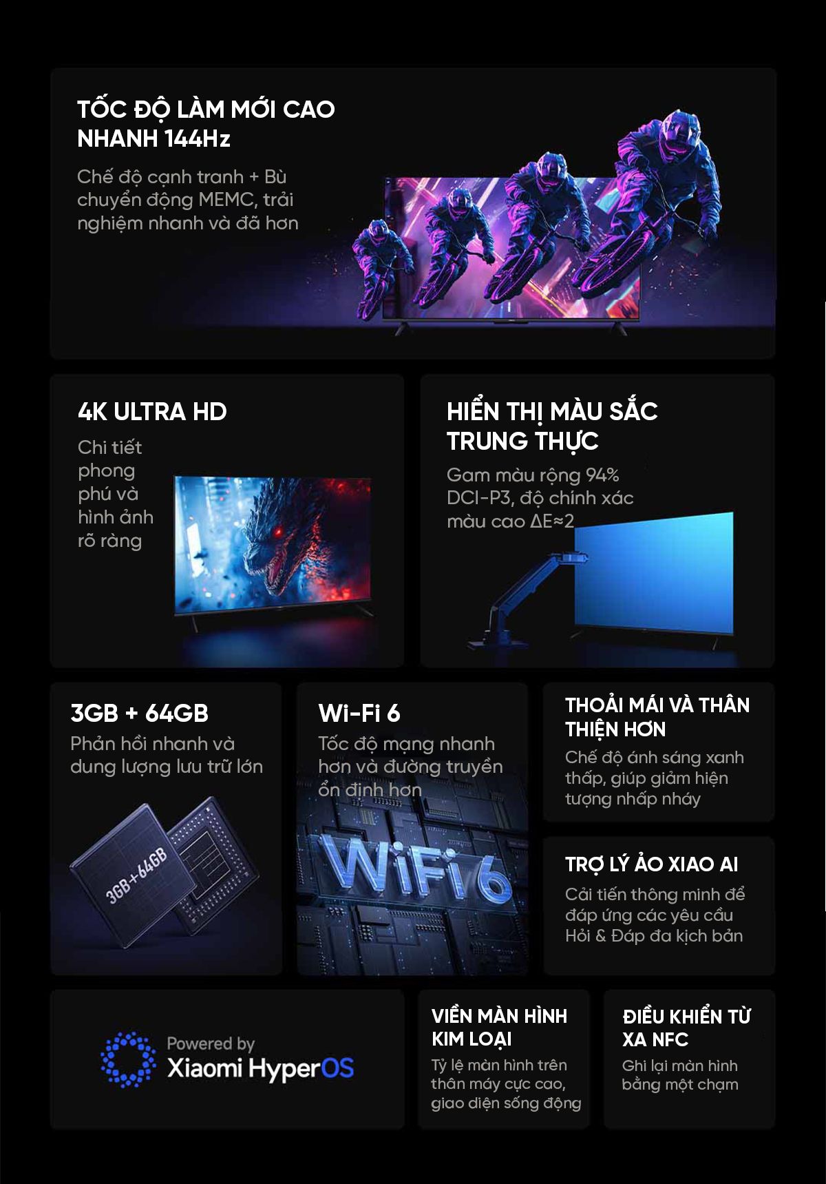 Tivi Xiaomi Redmi A Pro 50 Inch 2025 Ram 3/64GB 144Hz Tiết Kiệm Điện