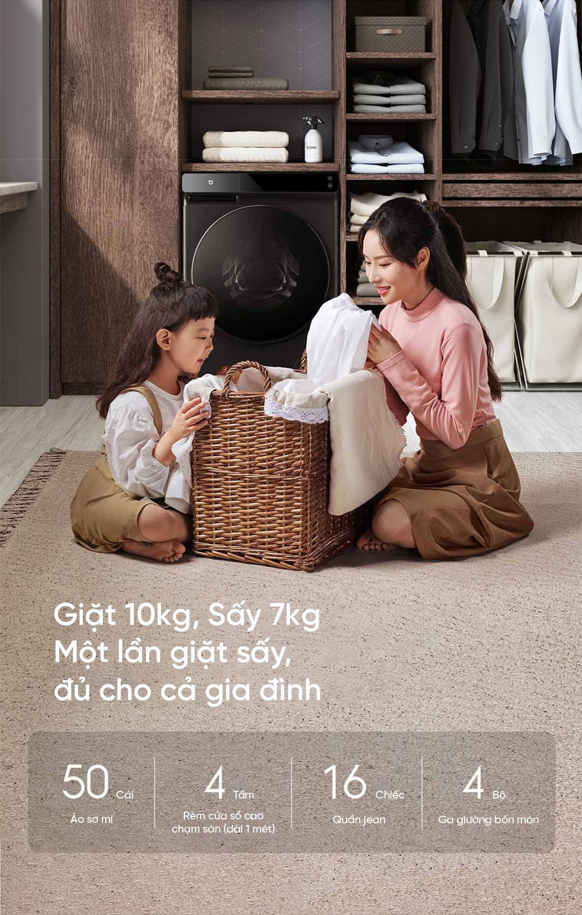 Máy giặt sấy Xiaomi Mijia MJ203 giặt 10kg, sấy 7kg , Tự Động Phân Chia Nước Giặt