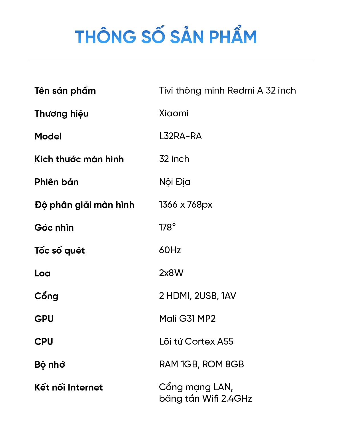 Tivi Xiaomi Redmi A32 2025 32 Inch Bản Nội Địa
