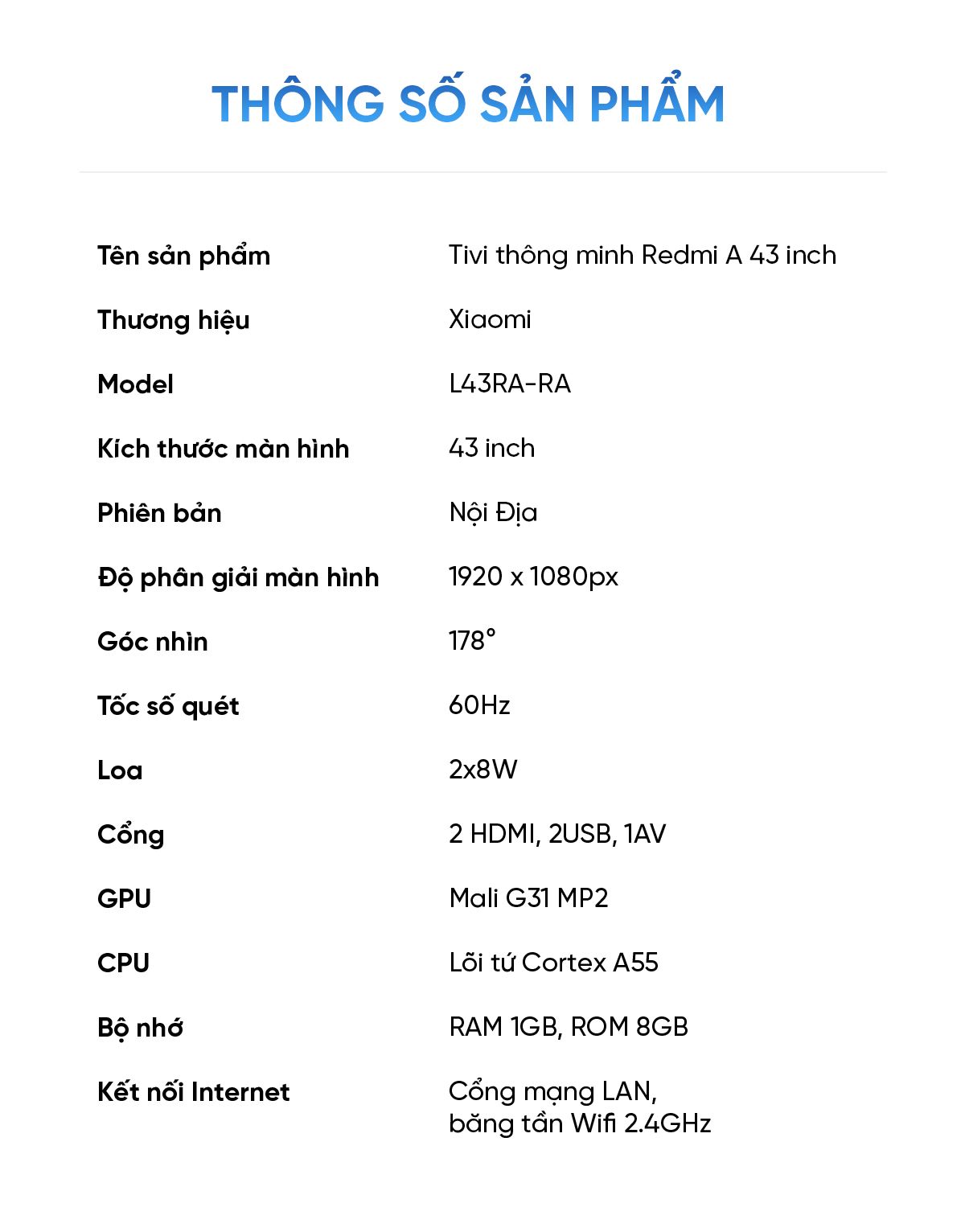 Tivi Xiaomi Redmi A43 2025 43 Inch Nội Địa