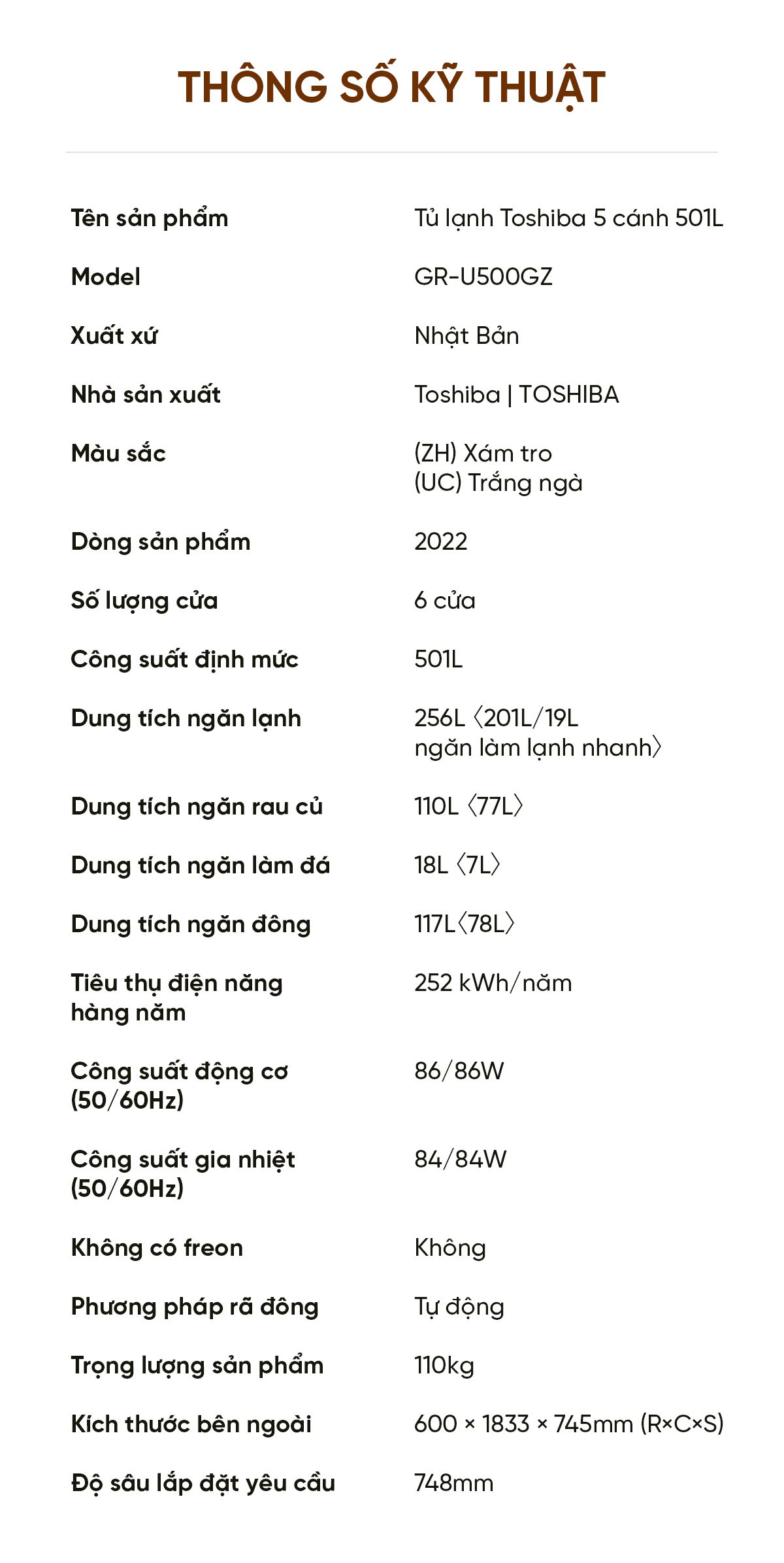 Tủ lạnh Toshiba GR-U500GZ 501L