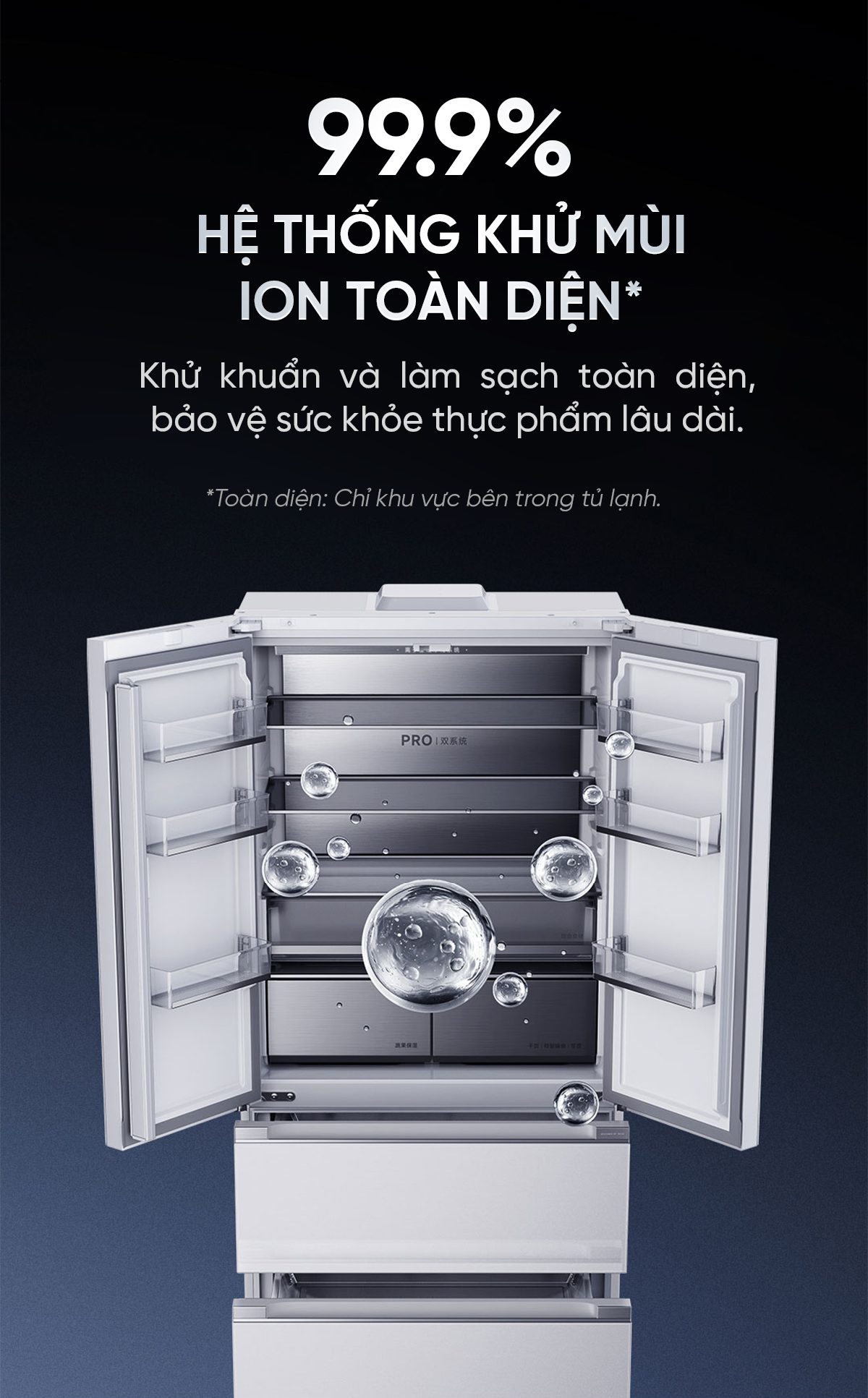 Tủ lạnh Xiaomi Mijia 508L Pro 2025, 3 cửa, mặt kính trắng băng