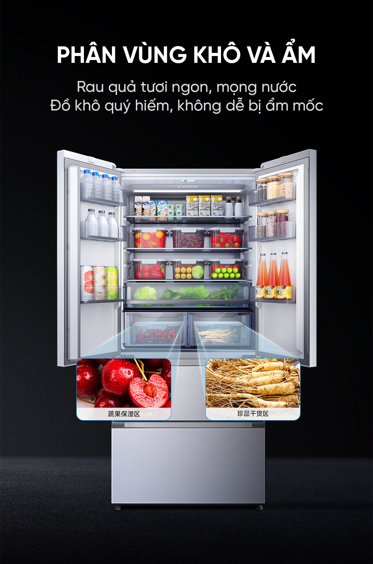 Tủ lạnh Xiaomi Mijia 508L Pro 2025, 3 cửa, mặt kính trắng băng