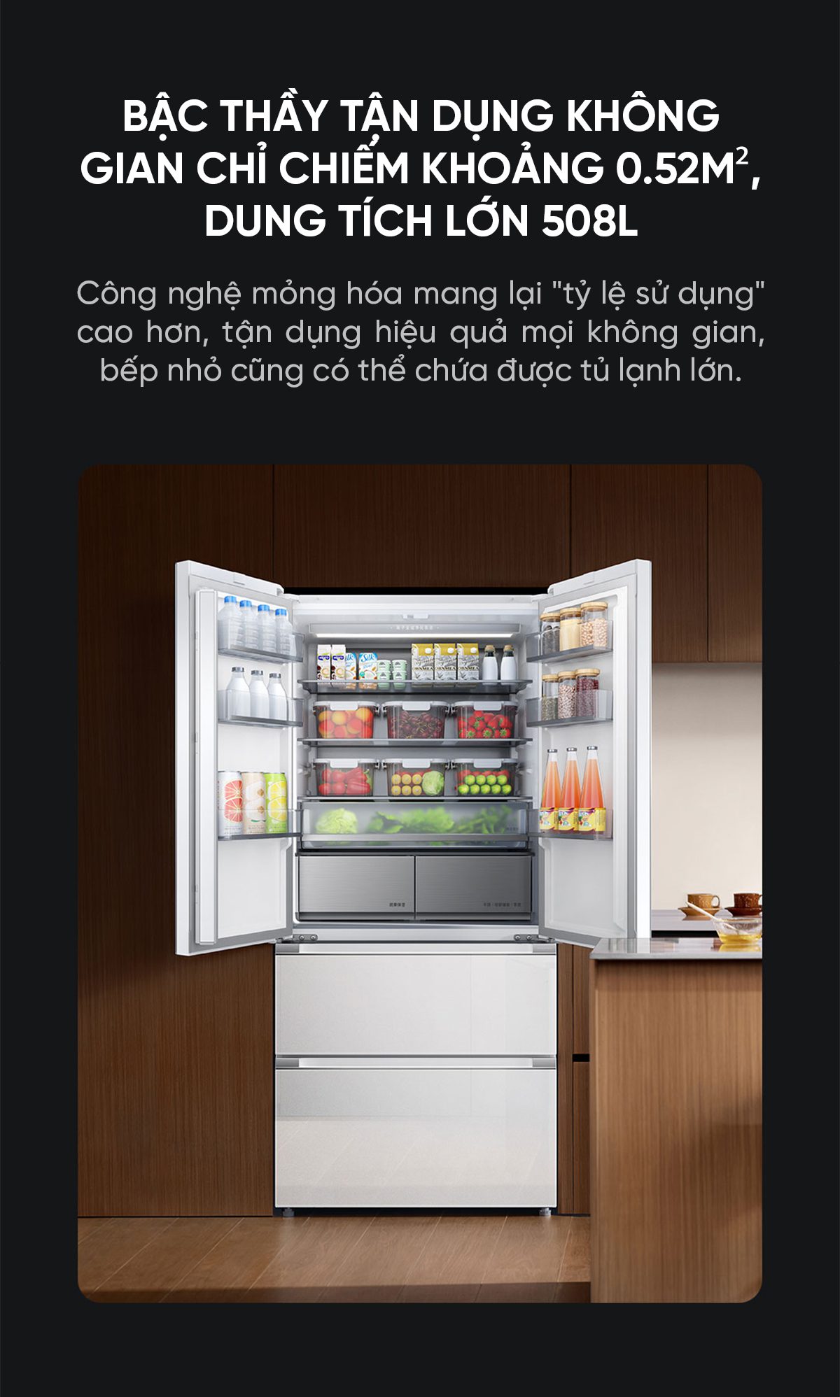 Tủ lạnh Xiaomi Mijia 508L Pro 2025, 3 cửa, mặt kính trắng băng