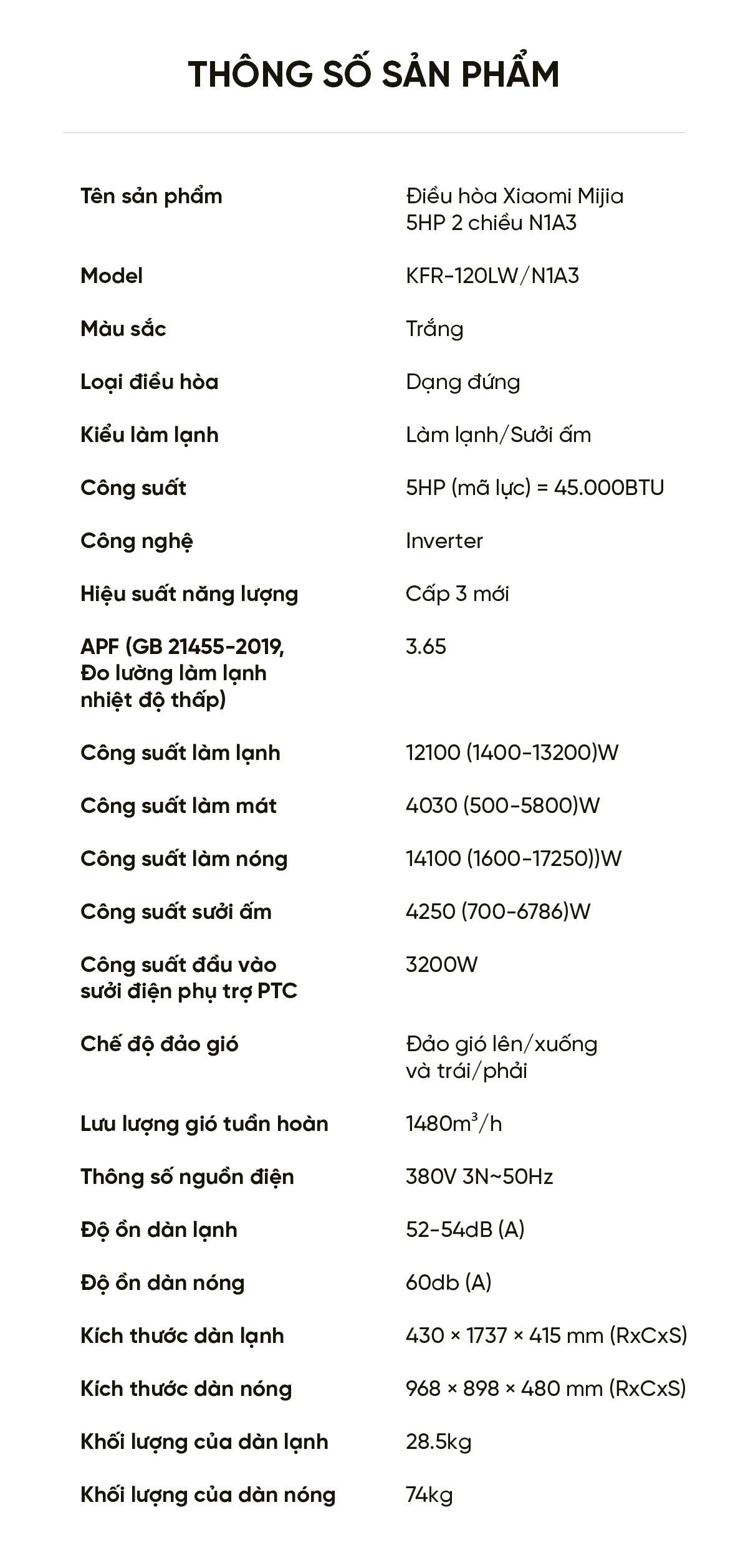 Điều hòa cây Xiaomi Mijia KFR-120LW/N1A3 5HP 2 chiều