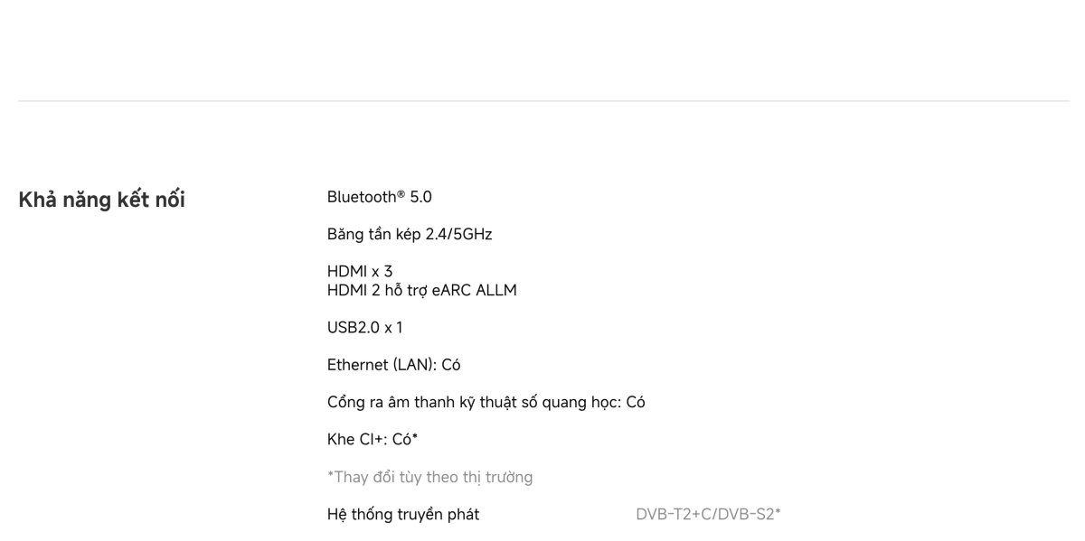 Tivi Xiaomi A 65 Inch – 2026 Bản Quốc Tế – 4K/60Hz – 2GB/8GB