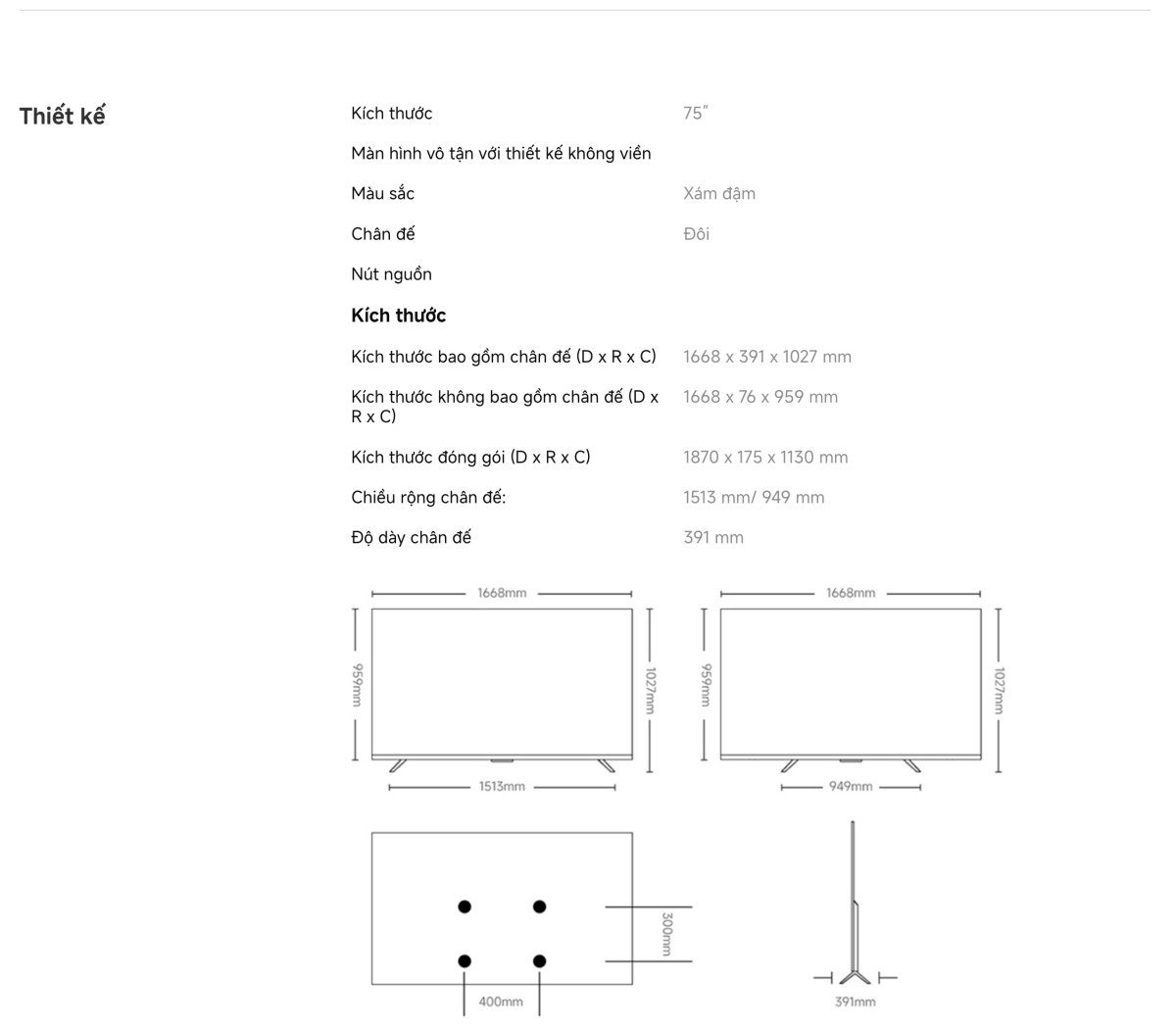 Tivi Xiaomi A Pro 75 Inch – 2026 Bản Quốc Tế – QLED 4K/60Hz – 2GB/8GB