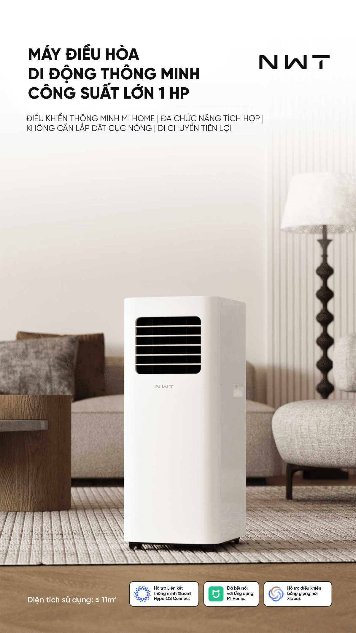 Điều hòa di động thông minh Xiaomi NWT công suất lớn 1HP