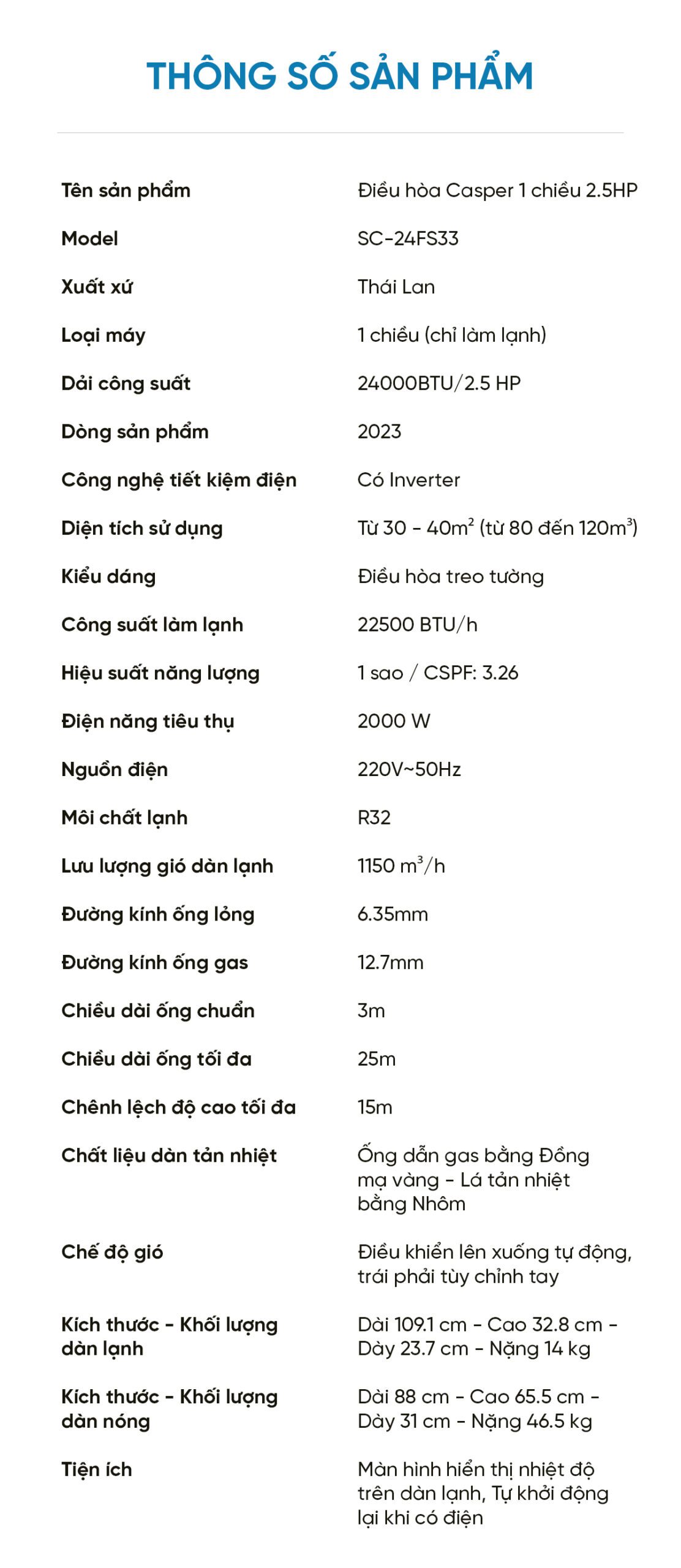 Điều hòa Casper EcoPrime Inverter 1 chiều 2.5HP SC-24FS33