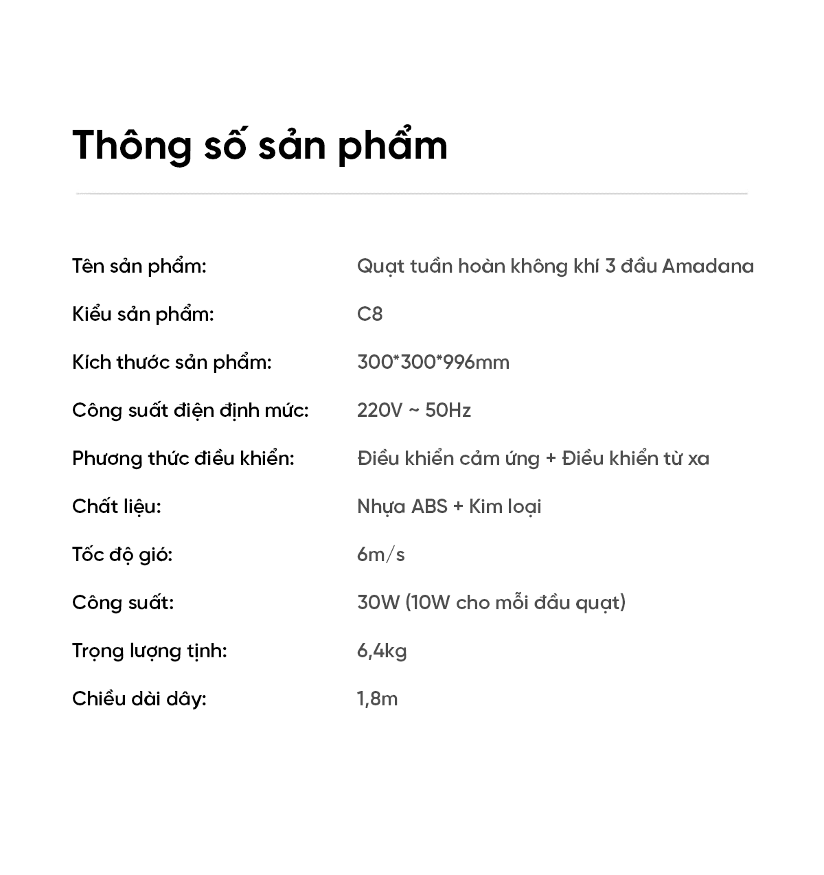 Quạt thông minh tuần hoàn 3 đầu Amadana C8, hoạt động độc lập quay đa chiều
