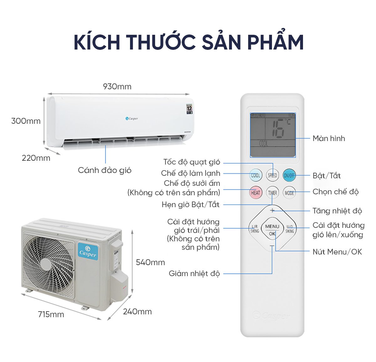 Điều hòa Casper EcoPrime Inverter 1 chiều 2HP HC-18IA32
