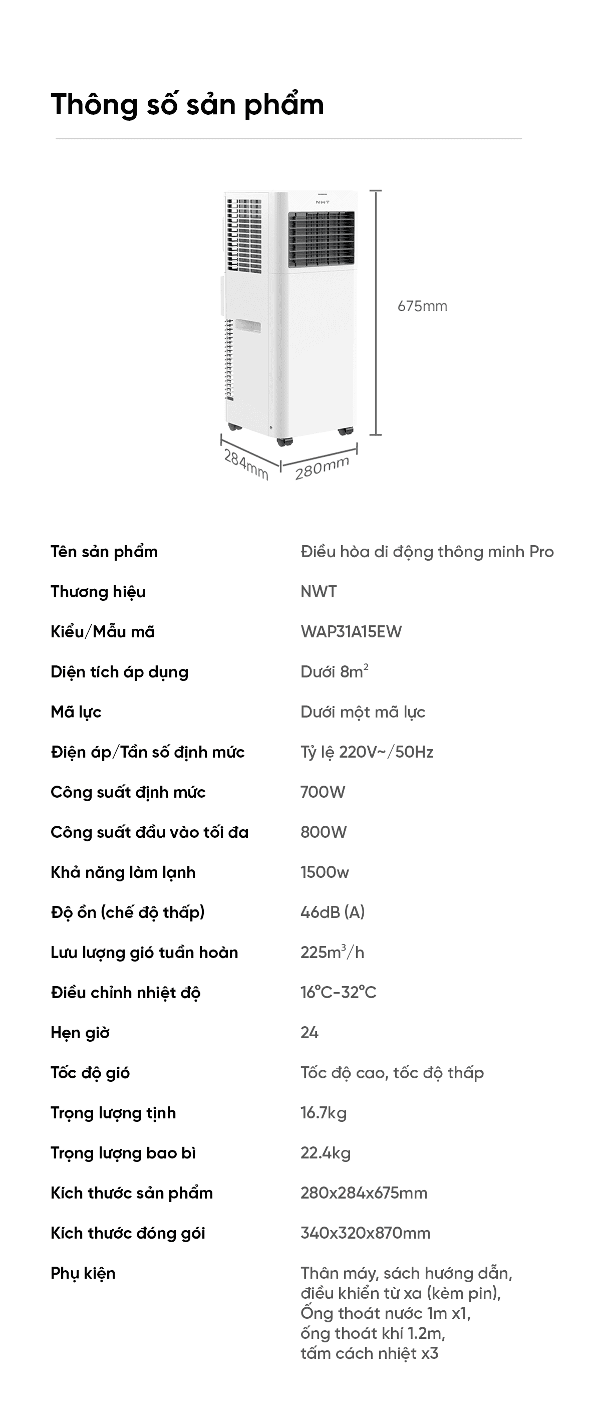 Điều hòa di động thông minh Xiaomi NWT Pro WAP31A15EW