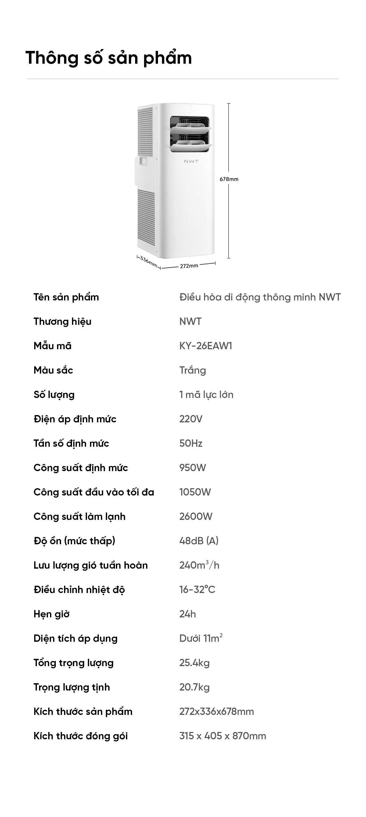 Điều hòa di động thông minh Xiaomi NWT KY26EAW1