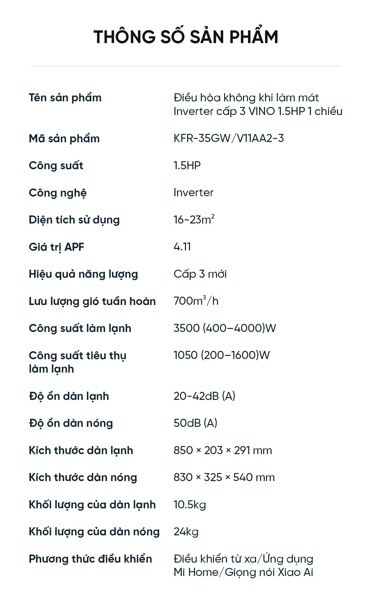 Điều Hoà Xiaomi Vino 1 Chiều Làm Lạnh KFR-35GW-V11AA2 App Mihome