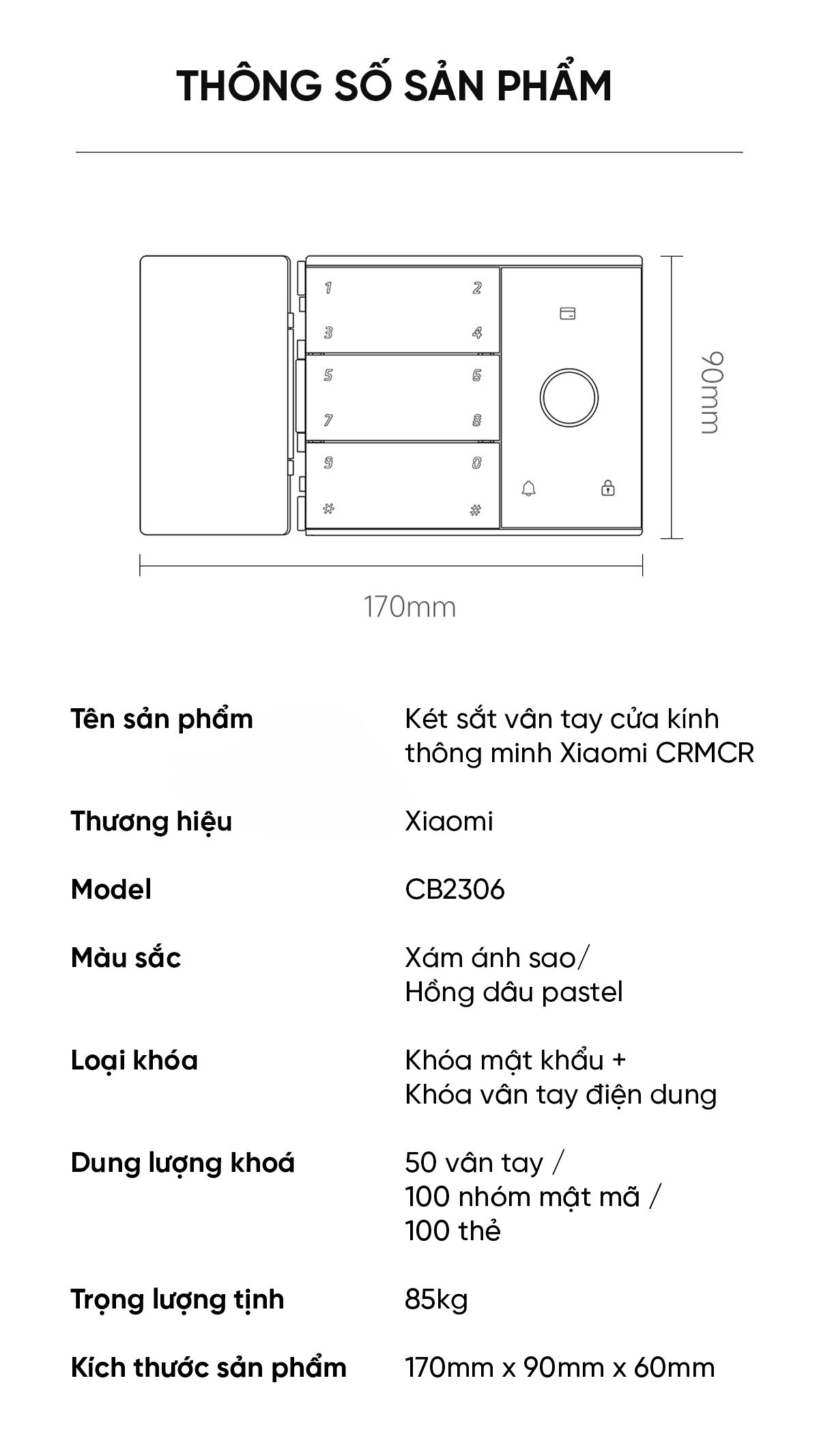 Khóa vân tay cửa kính thông minh Pro Xiaomi CRMCR