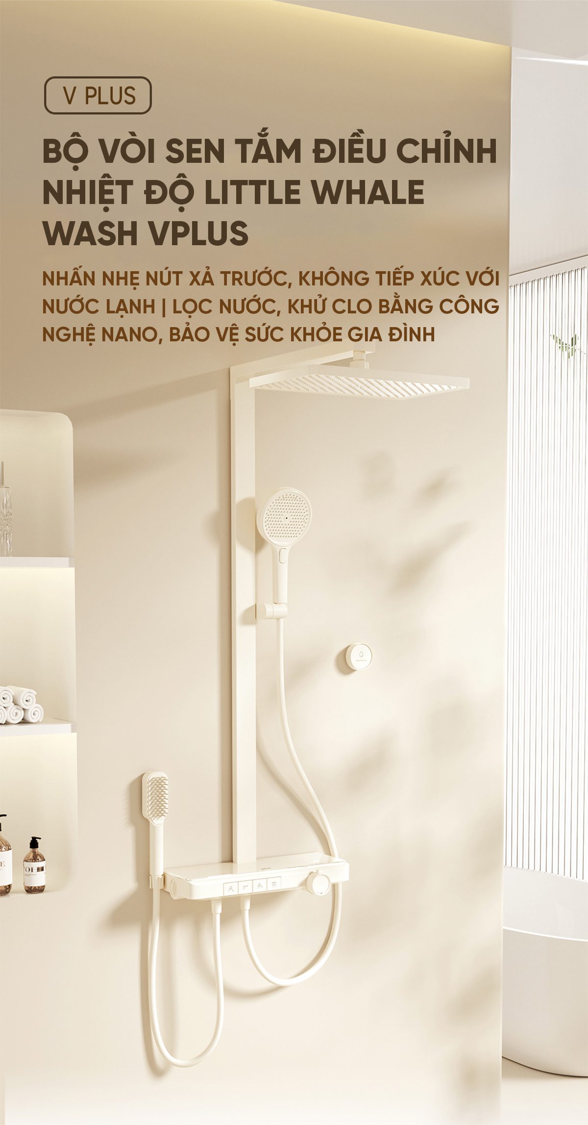 Bộ Vòi Sen Tắm Điều Chỉnh Nhiệt Độ Little Whale Wash VPlus