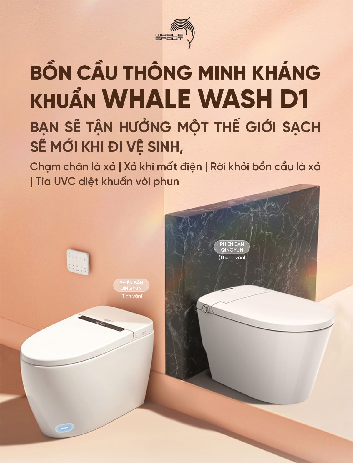 Bồn Cầu Thông Minh Kháng Khuẩn Whale Wash D1
