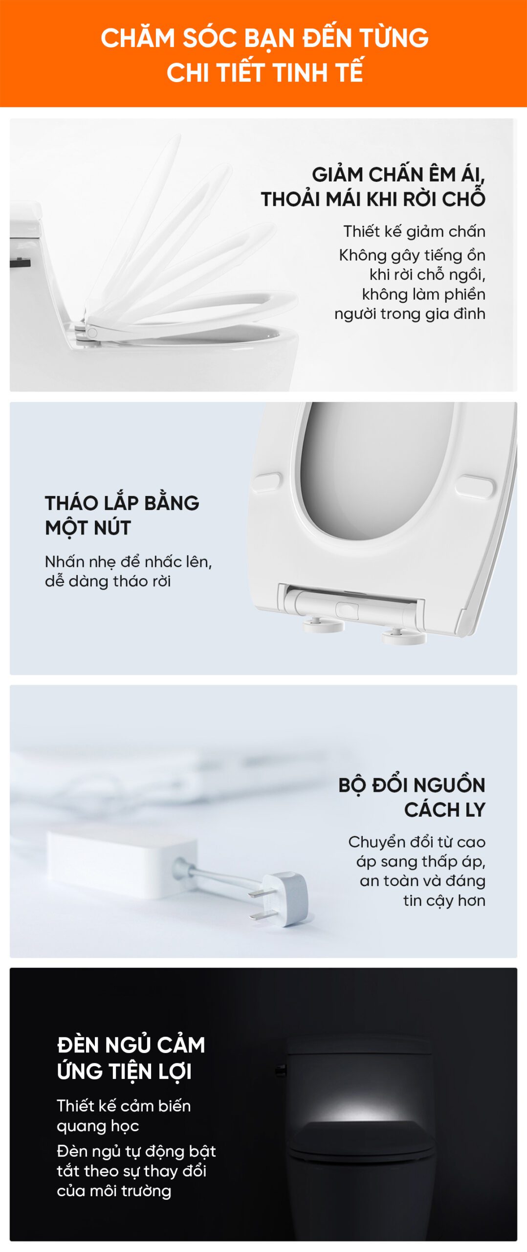 Nắp Bồn Cầu Sưởi Ấm Điều Chỉnh Nhiệt Độ Little Whale Wash