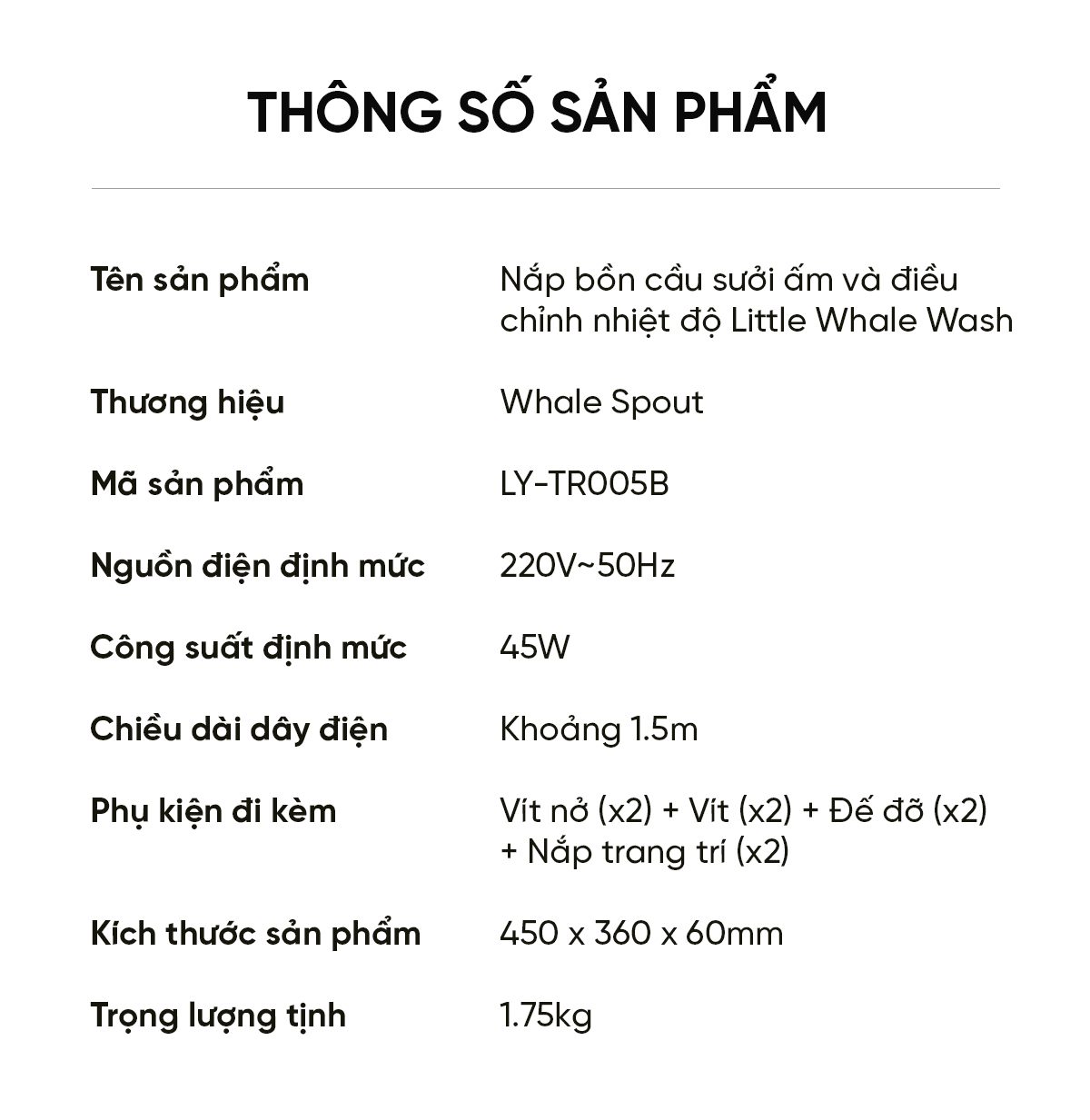 Nắp Bồn Cầu Sưởi Ấm Điều Chỉnh Nhiệt Độ Little Whale Wash