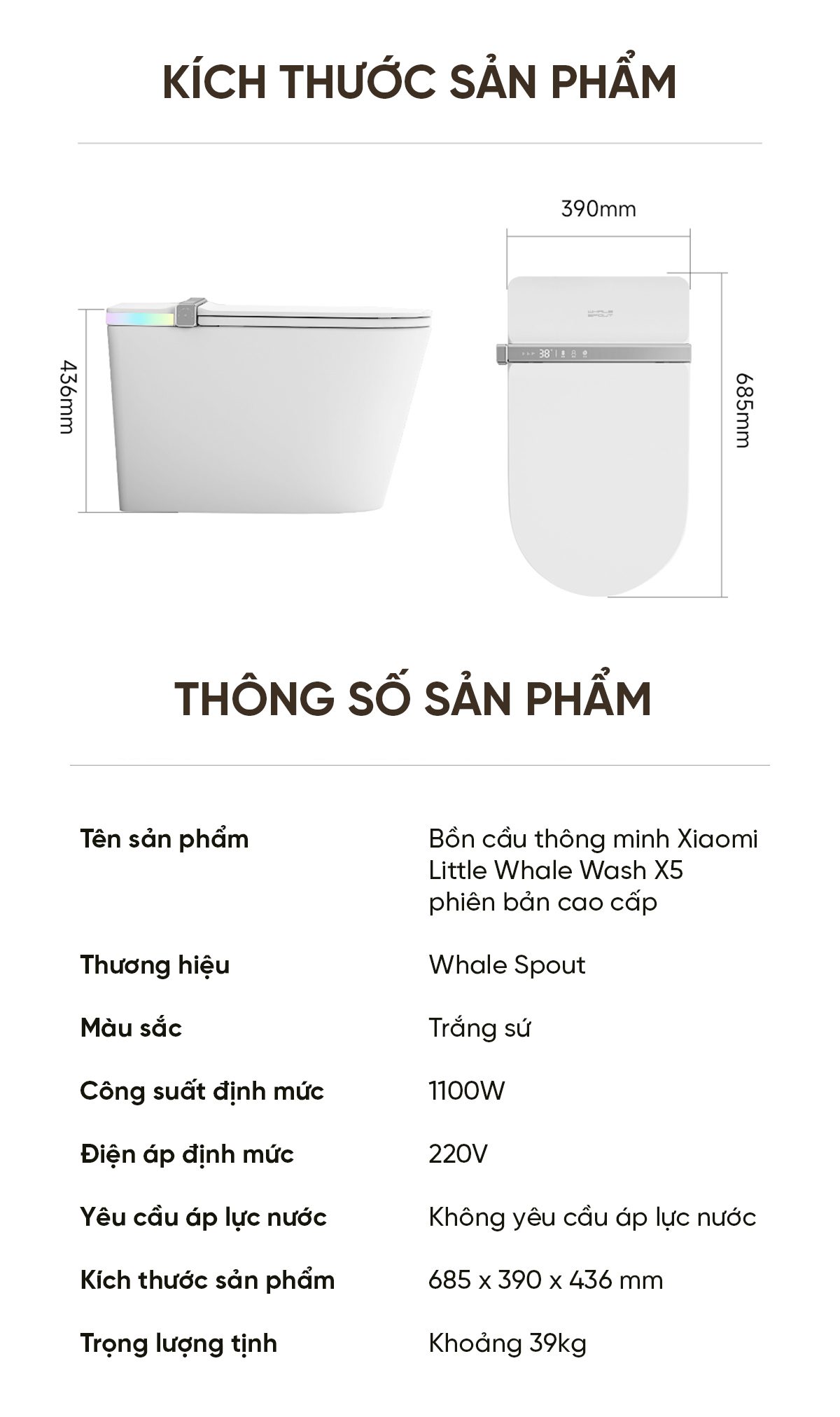 Bồn cầu thông minh Little Whale Wash X5