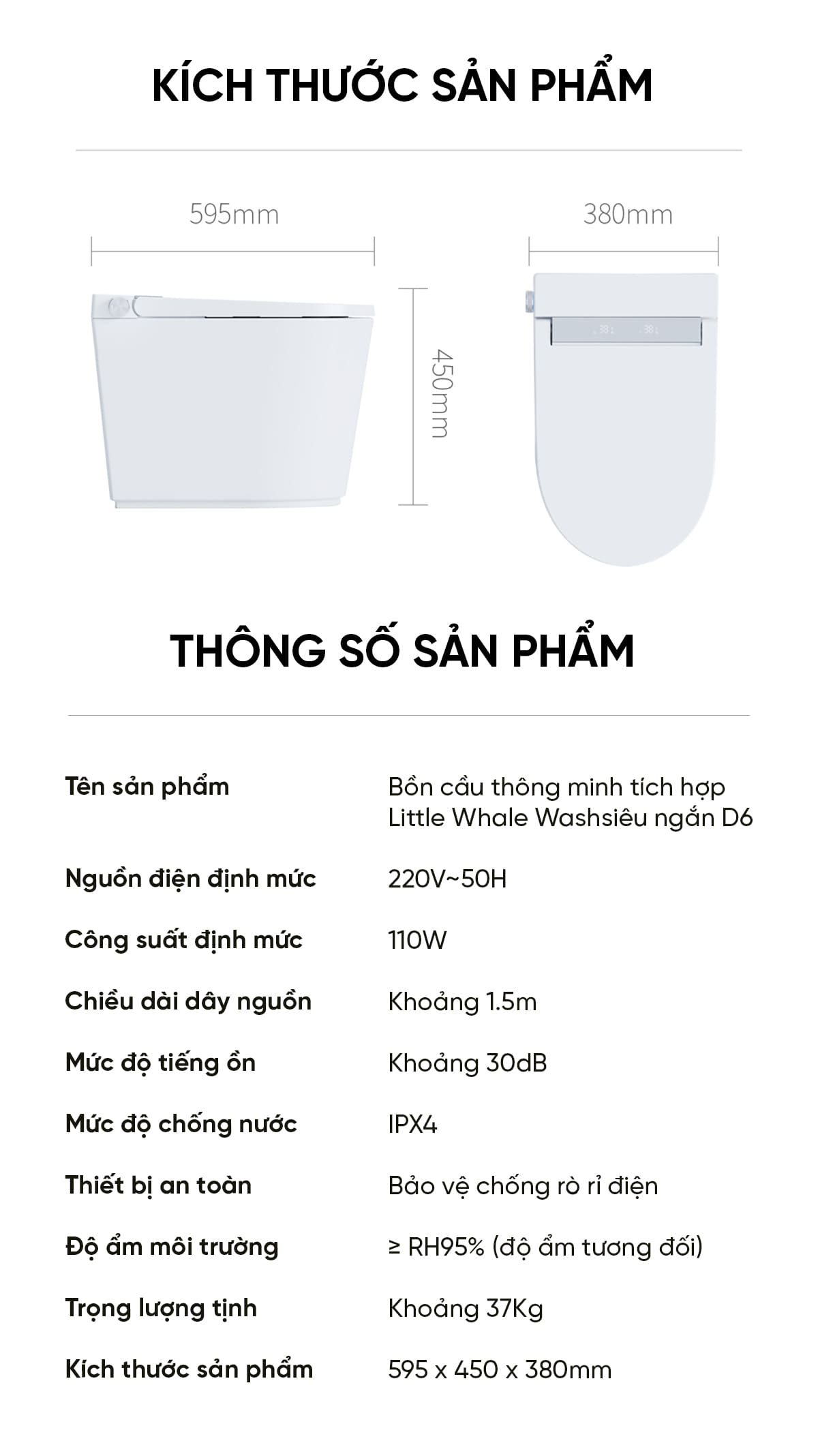 Bồn Cầu Thông Minh Whale Wash Đa Năng Mẫu Ngắn D6