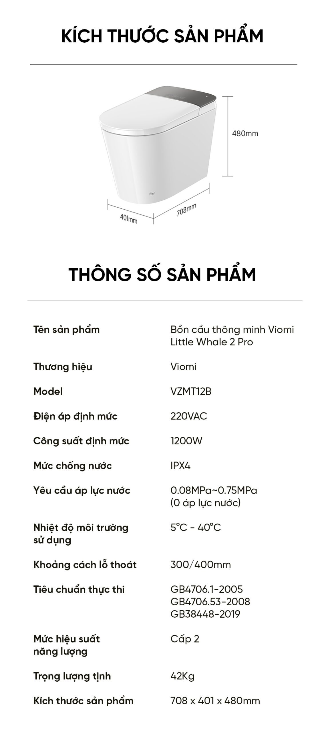 Bồn cầu thông minh Viomi Little Whale 2 Pro Khử trùng tia UV