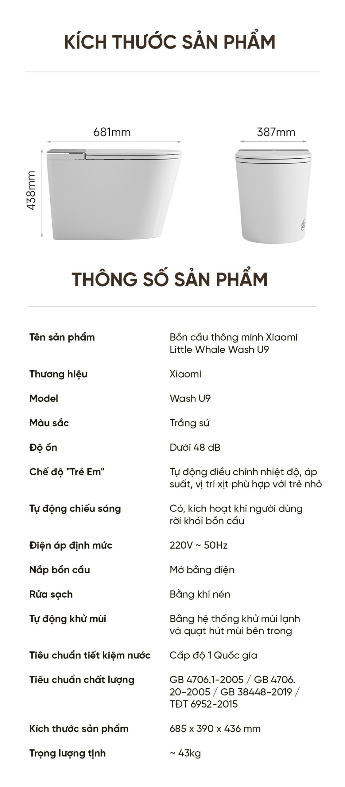 Bồn cầu thông minh Little Whale Wash U9 Khử trùng tia UV