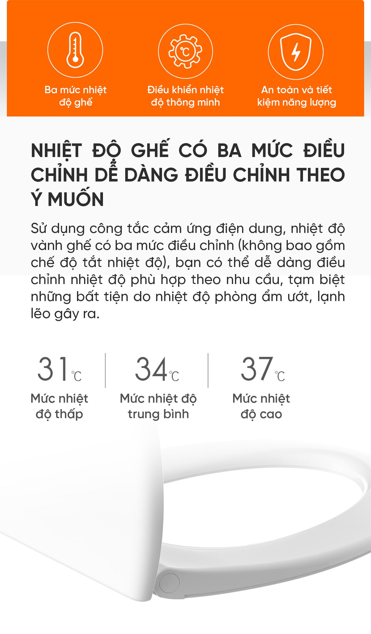Nắp Bồn Cầu Sưởi Ấm Điều Chỉnh Nhiệt Độ Little Whale Wash
