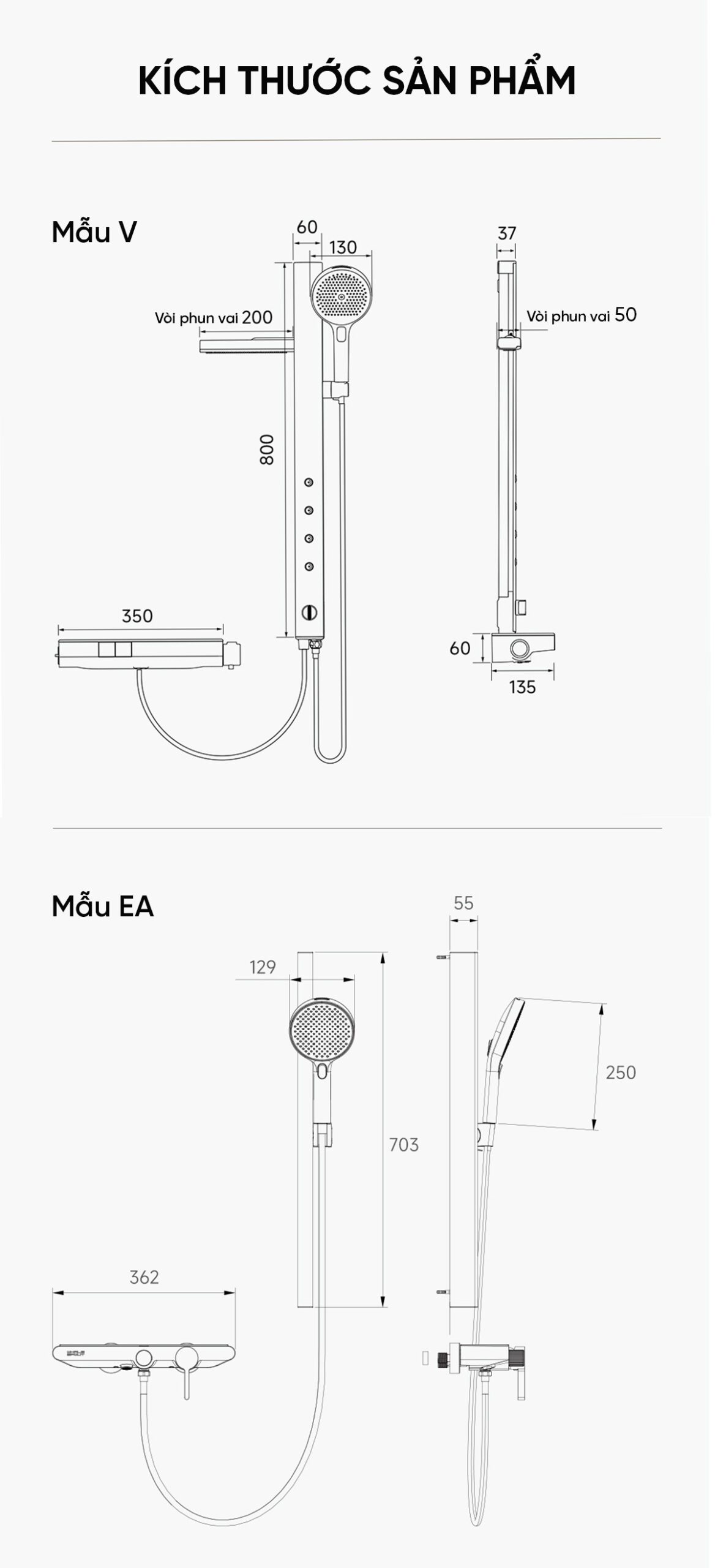 Bộ Vòi Sen Nóng Lạnh Whale Mẫu V/EA