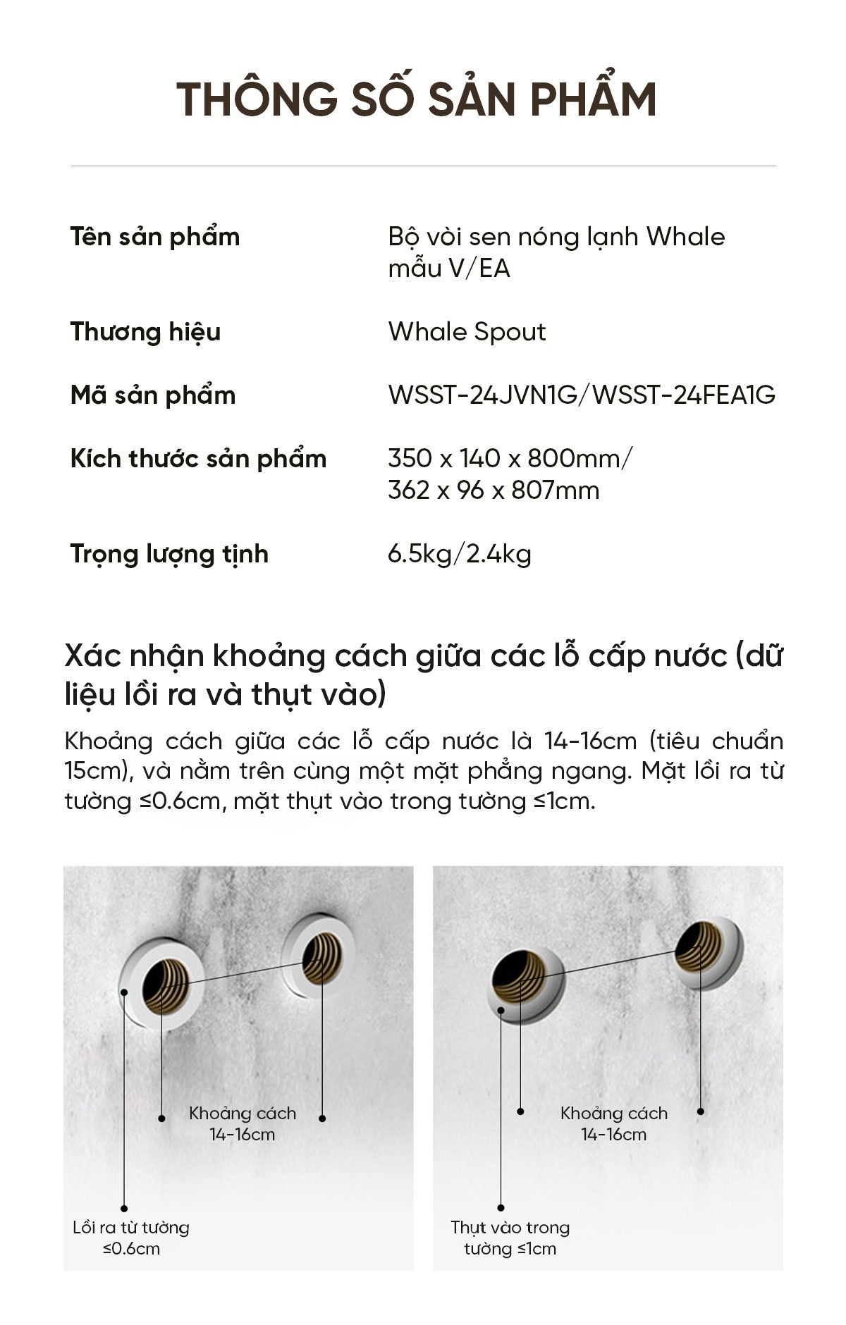 Bộ Vòi Sen Nóng Lạnh Whale Mẫu V/EA