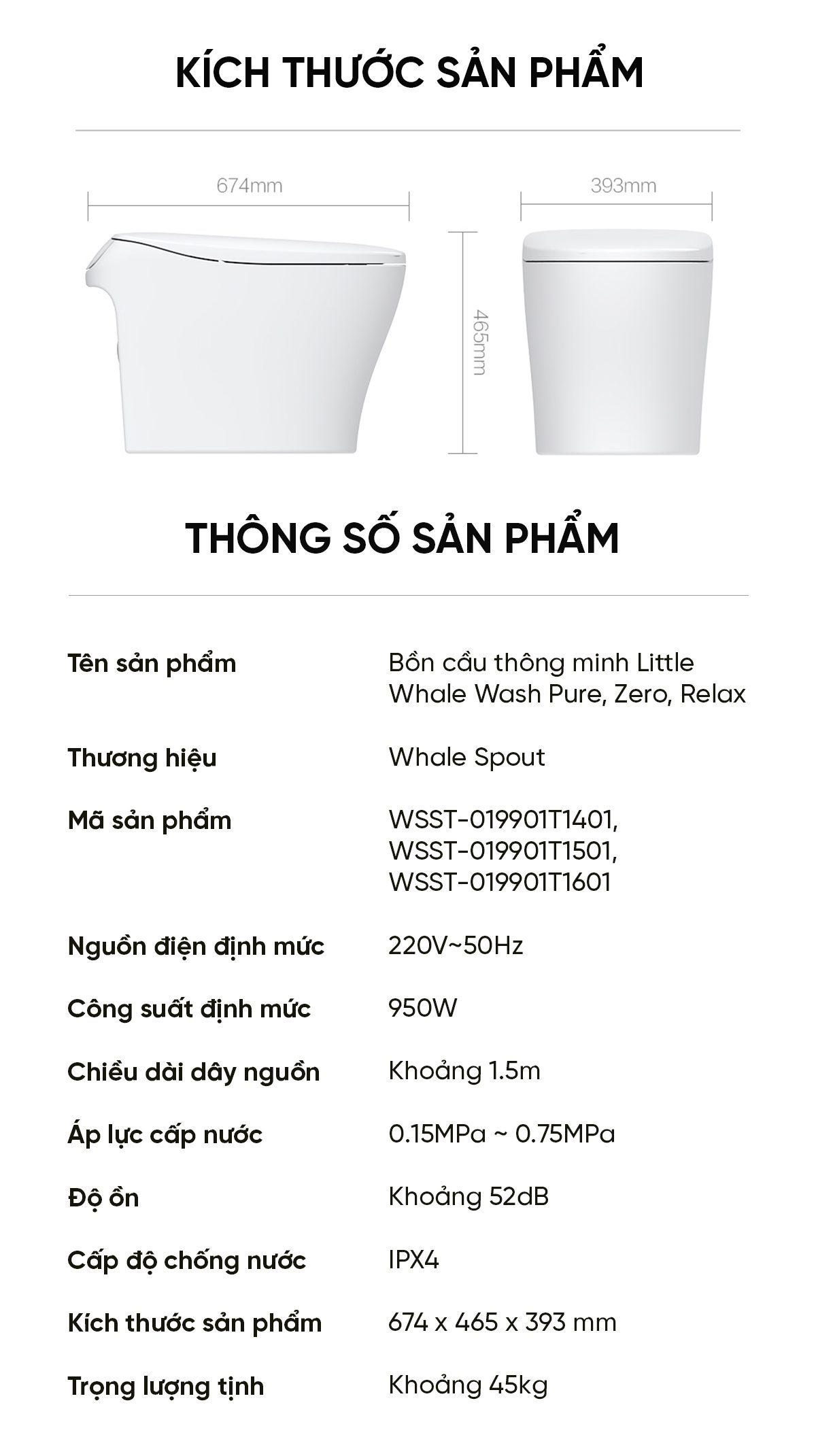 Bồn Cầu Thông Minh little Whale Wash Pure, Zero, Relax