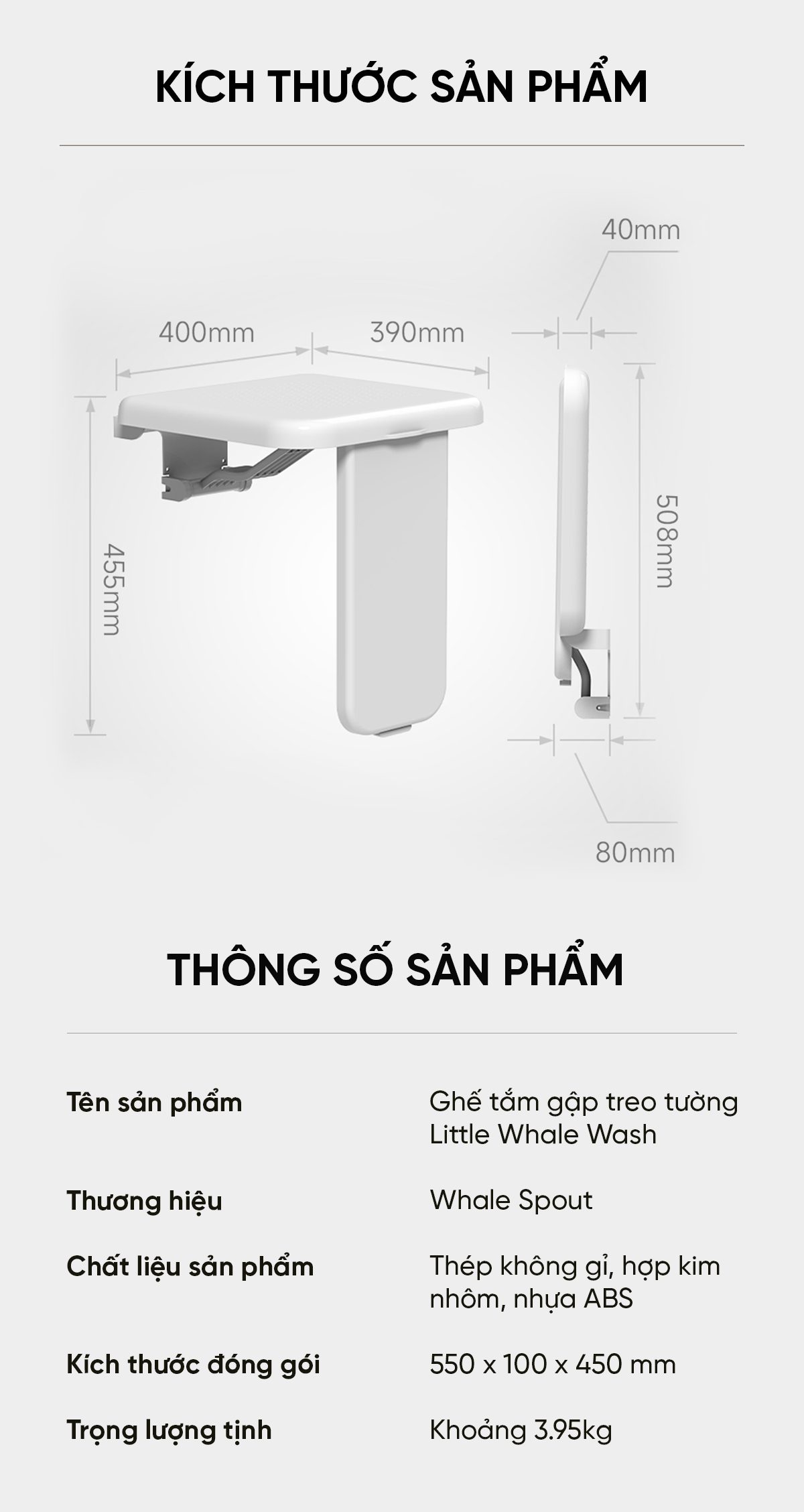 Ghế Tắm Gập Treo Tường Little Whale Wash