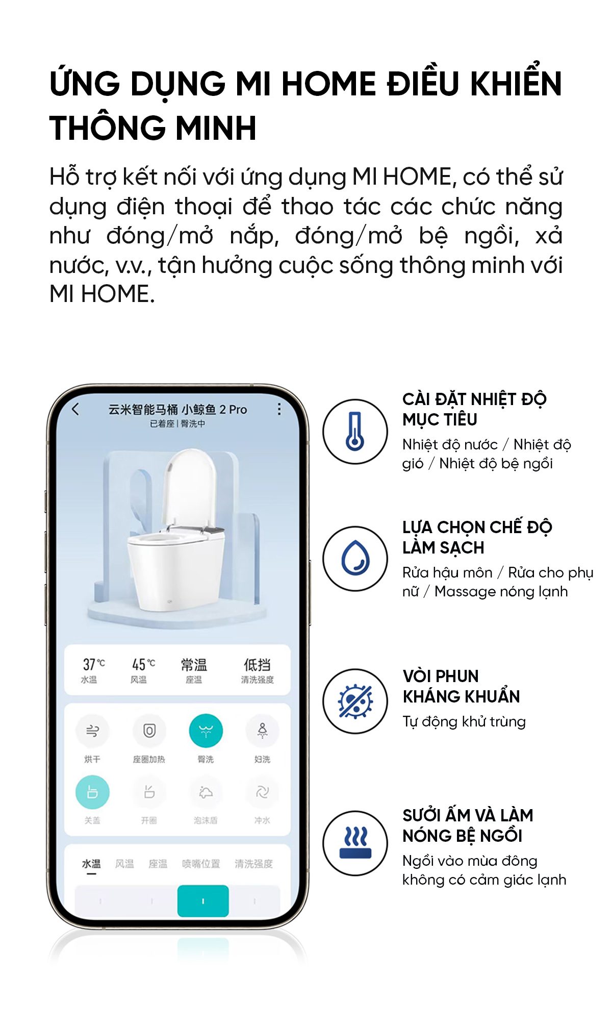 Bồn cầu thông minh Viomi Little Whale 2 Pro Khử trùng tia UV